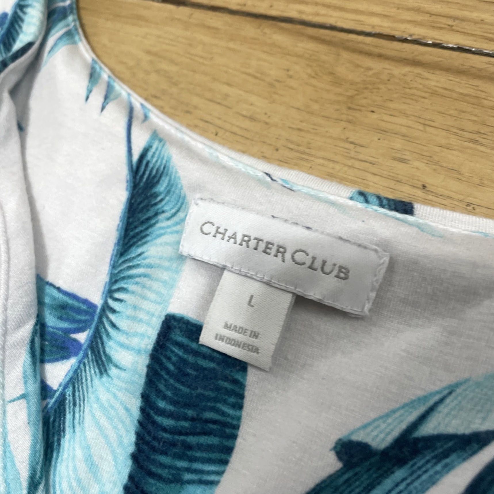 Charter Club Charter Club Hawaiian Floral Dress Women L White Cream Blue Beach Aloha Leaves Maxi, Sleeveless, Pullover, Floral Pattern, Casual, Summer, Spring Size L / US 10 / IT 46 - 4 Thumbnail