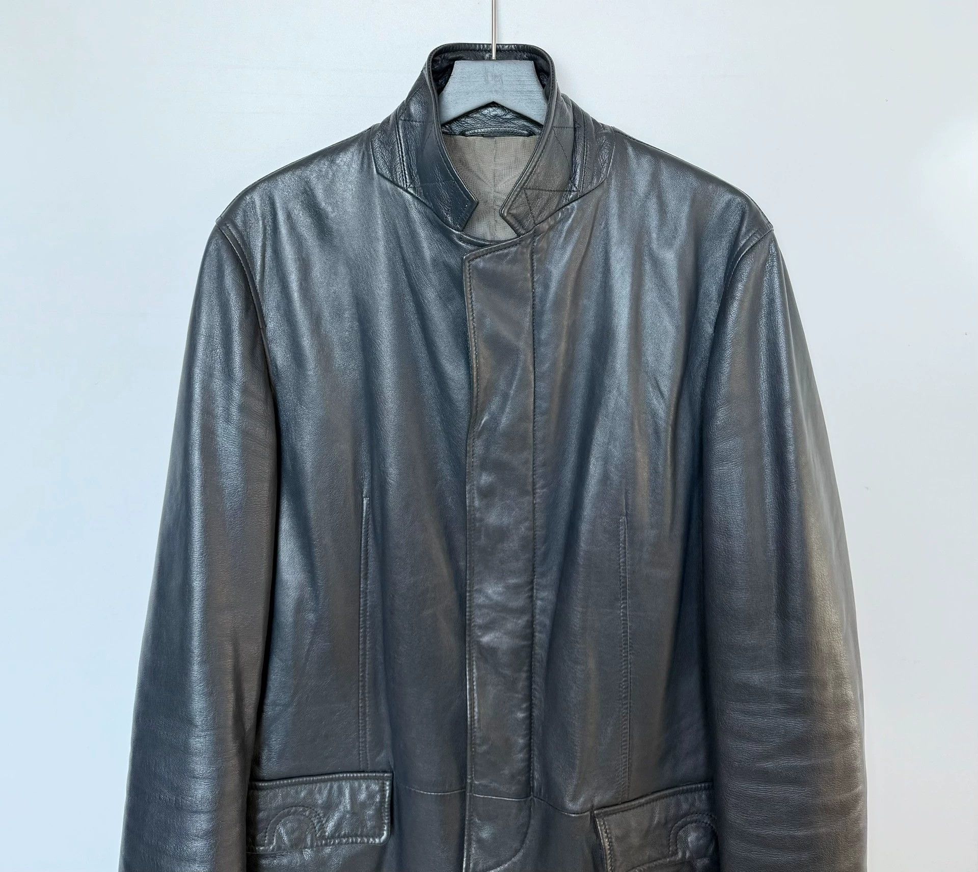 Giorgio Armani Giorgio Armani Midnight Blue Lambskin Leather Blazer 52 Size 52S - 2 Thumbnail