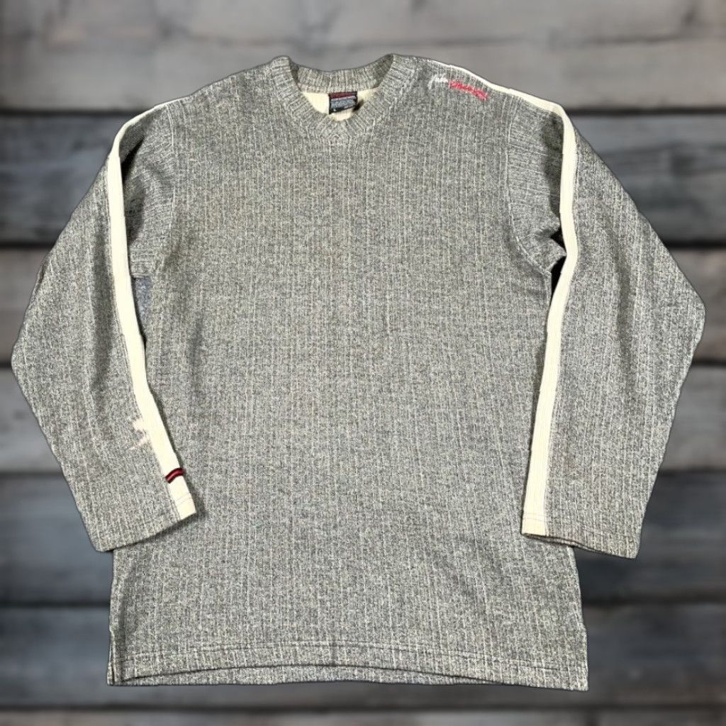 Fubu VINTAGE FUBU Sweater Adult Large Gray Beige V-Neck Ribbed Distressed VTG Y2K Skater Size US L / EU 52-54 / 3 - 1 Thumbnail