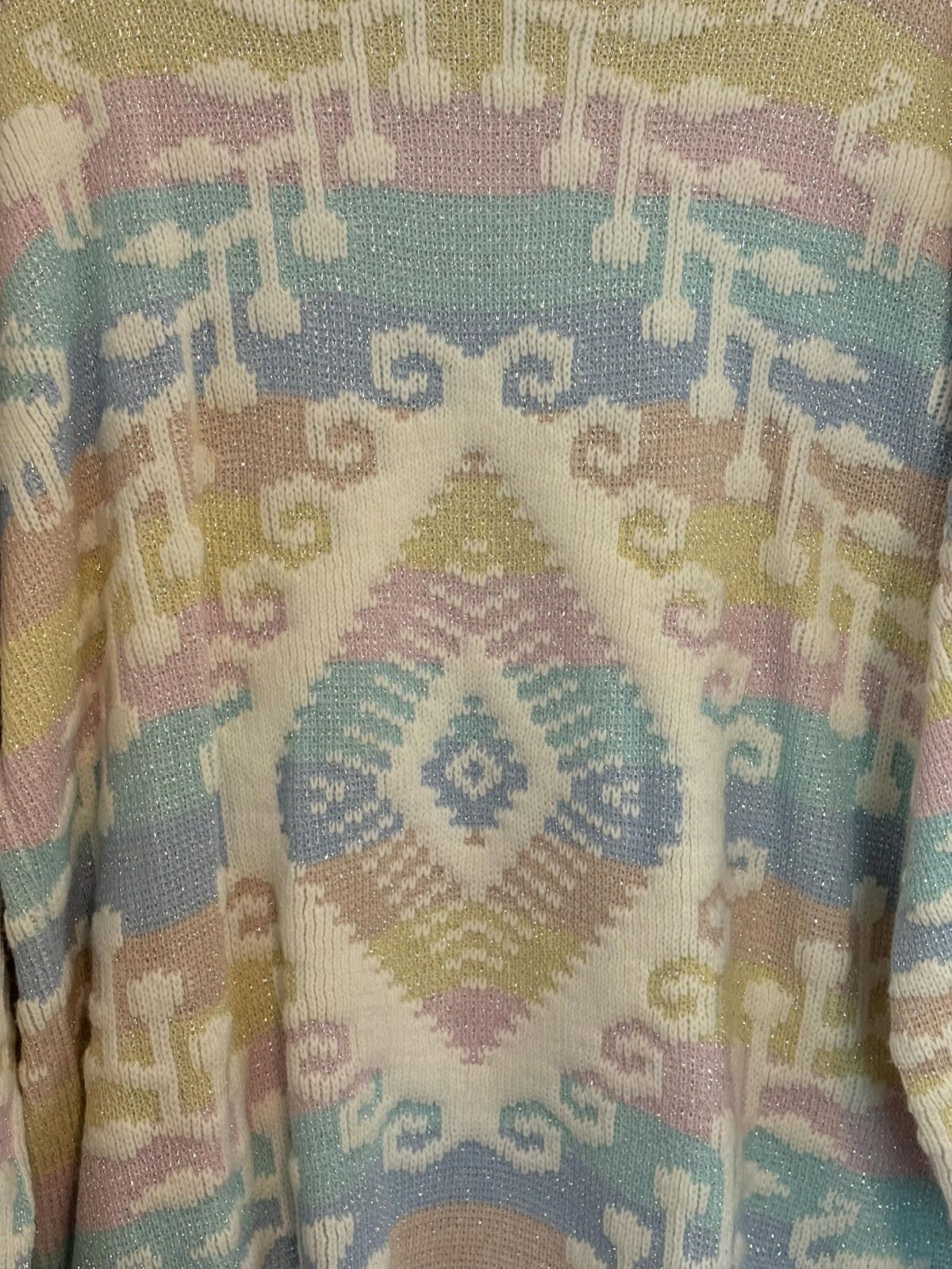 Roberto Cavalli 80's Vintage Pastel Geometric Lurex Rainbow Knit Sweater Size XL / US 12-14 / IT 48-50 - 2 Thumbnail