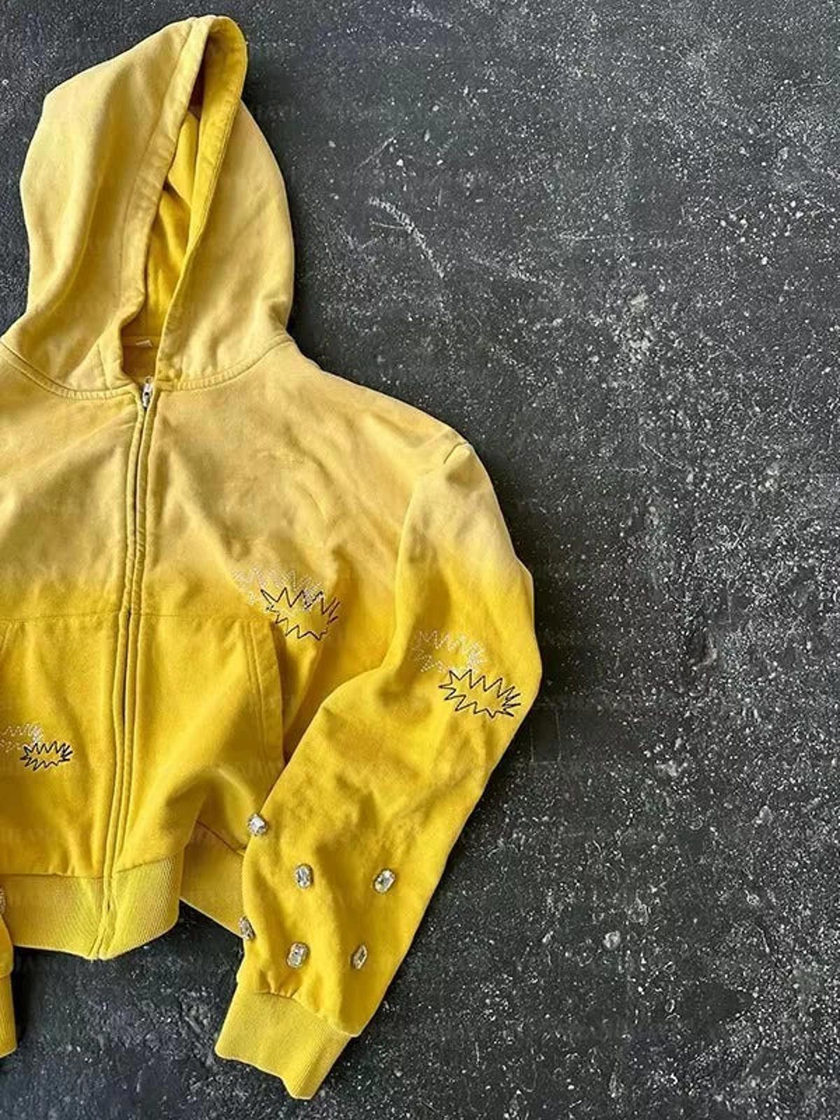 Other Crystal-Button Sun-Motif Yellow Zip Rhinestone Hoodie Size US XL / EU 56 / 4 - 3 Thumbnail