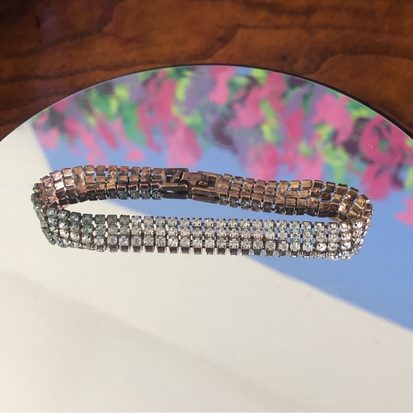 Vintage Vintage triple row clear rhinestone bracelet Size ONE SIZE - 3 Thumbnail