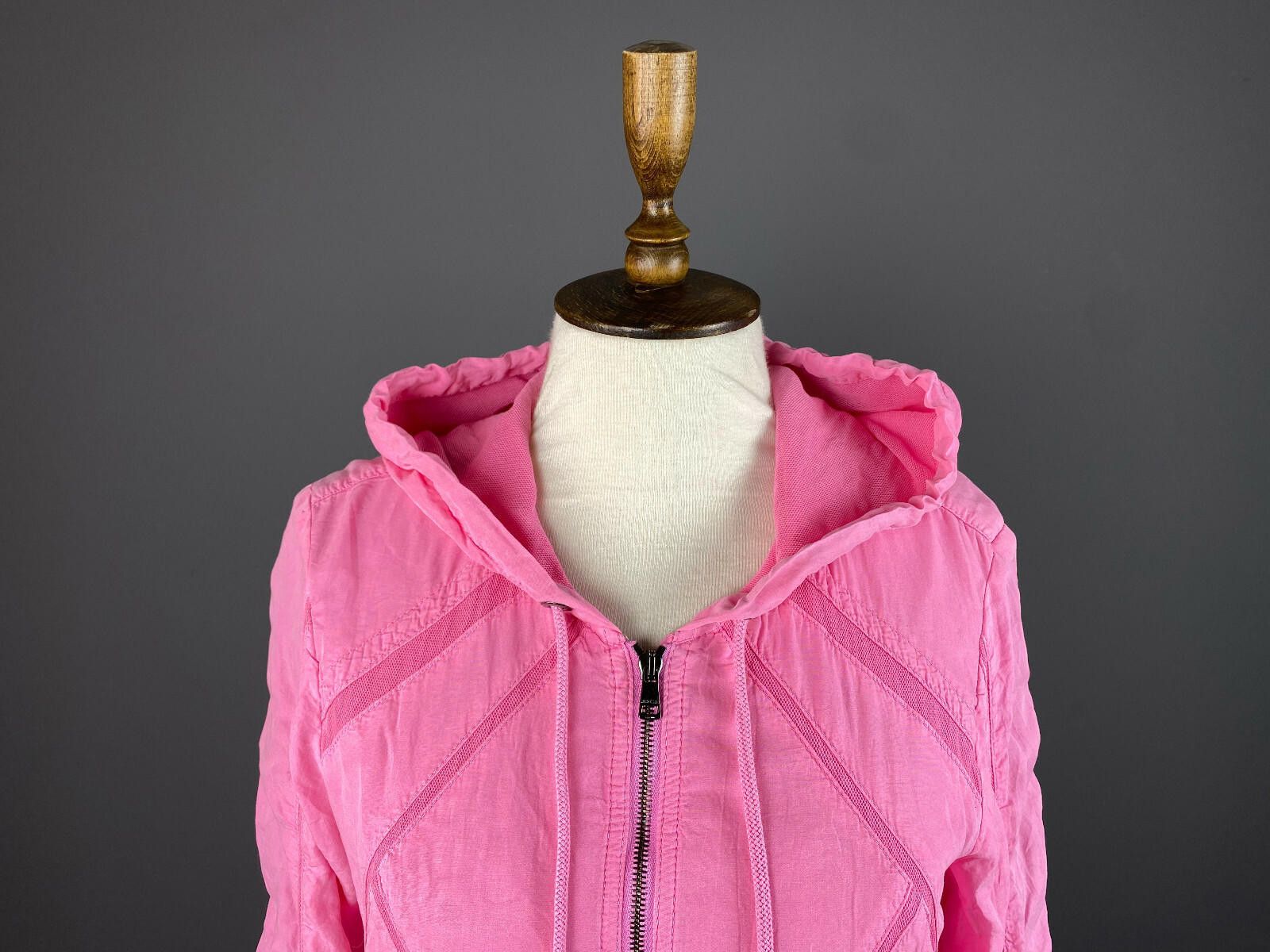Designer Marc Cain Pink Nylon Geometric Full Zip Hooded Jacket Size 2 Size XS / US 0-2 / IT 36-38 - 2 Thumbnail