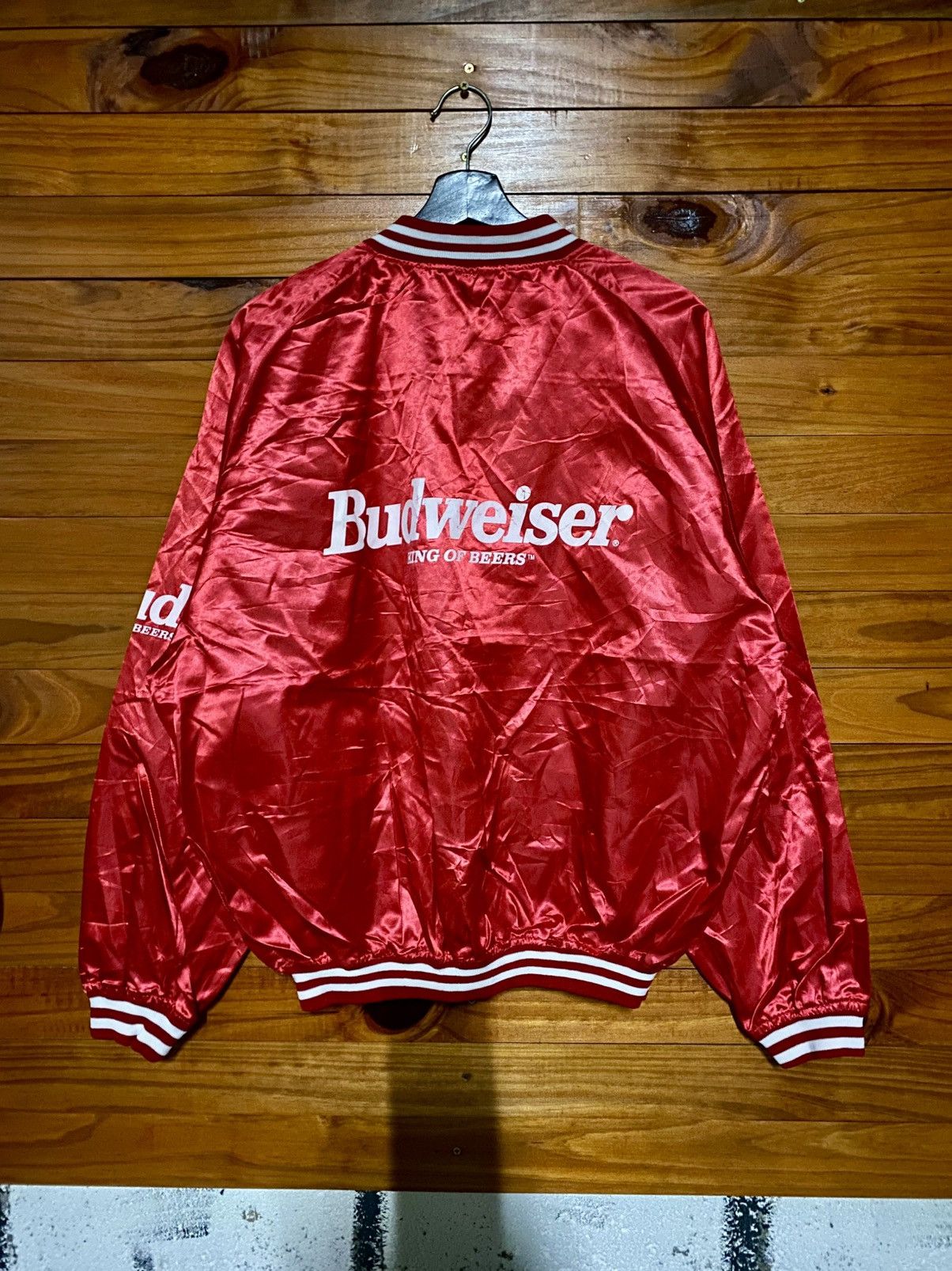 Budweiser Vintage Budweiser “King of Beers” Red Satin Bomber Jacket Size US L / EU 52-54 / 3 - 3 Thumbnail