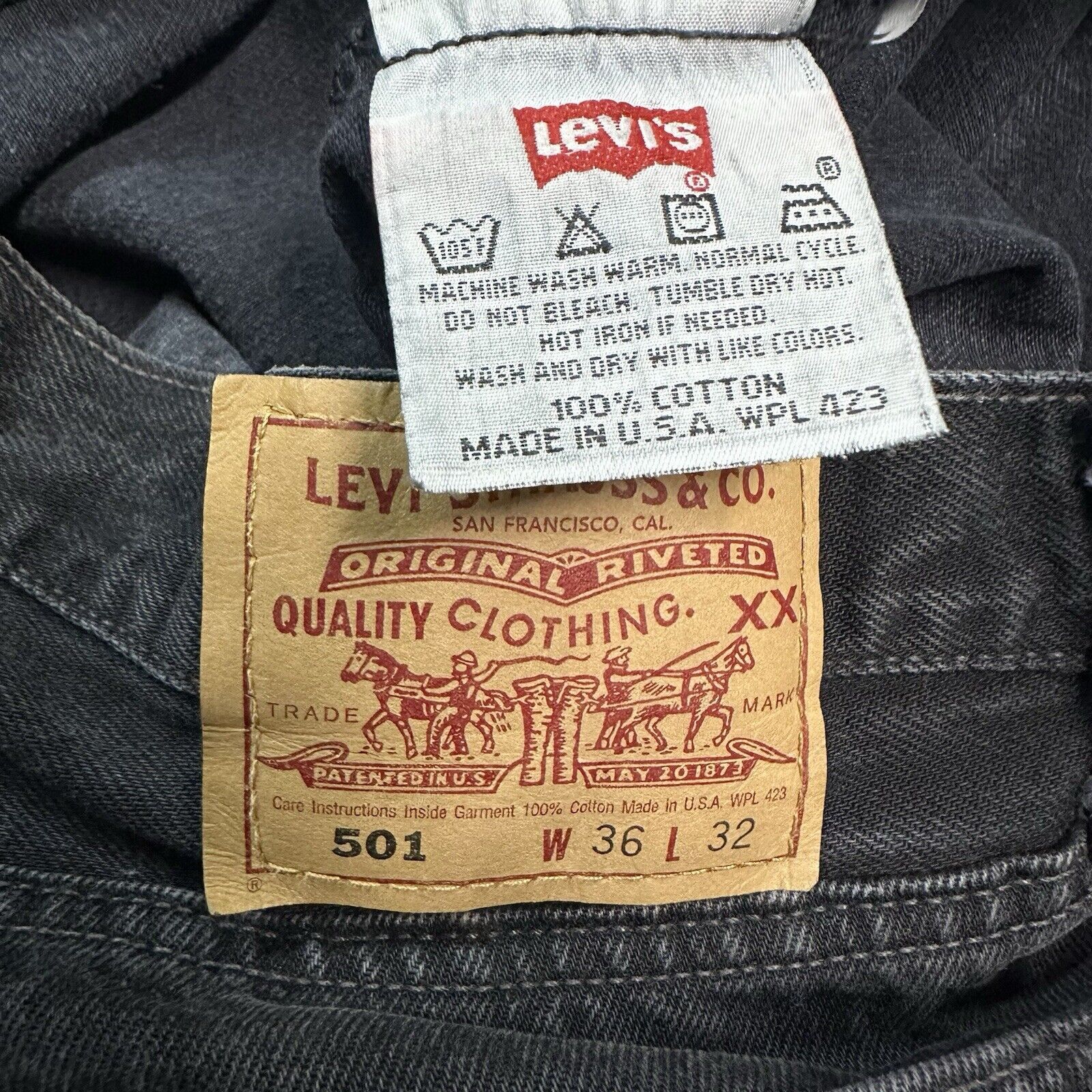 Vintage 90s Levi’s Black Denim Jeans Size 36x32 Made In USA