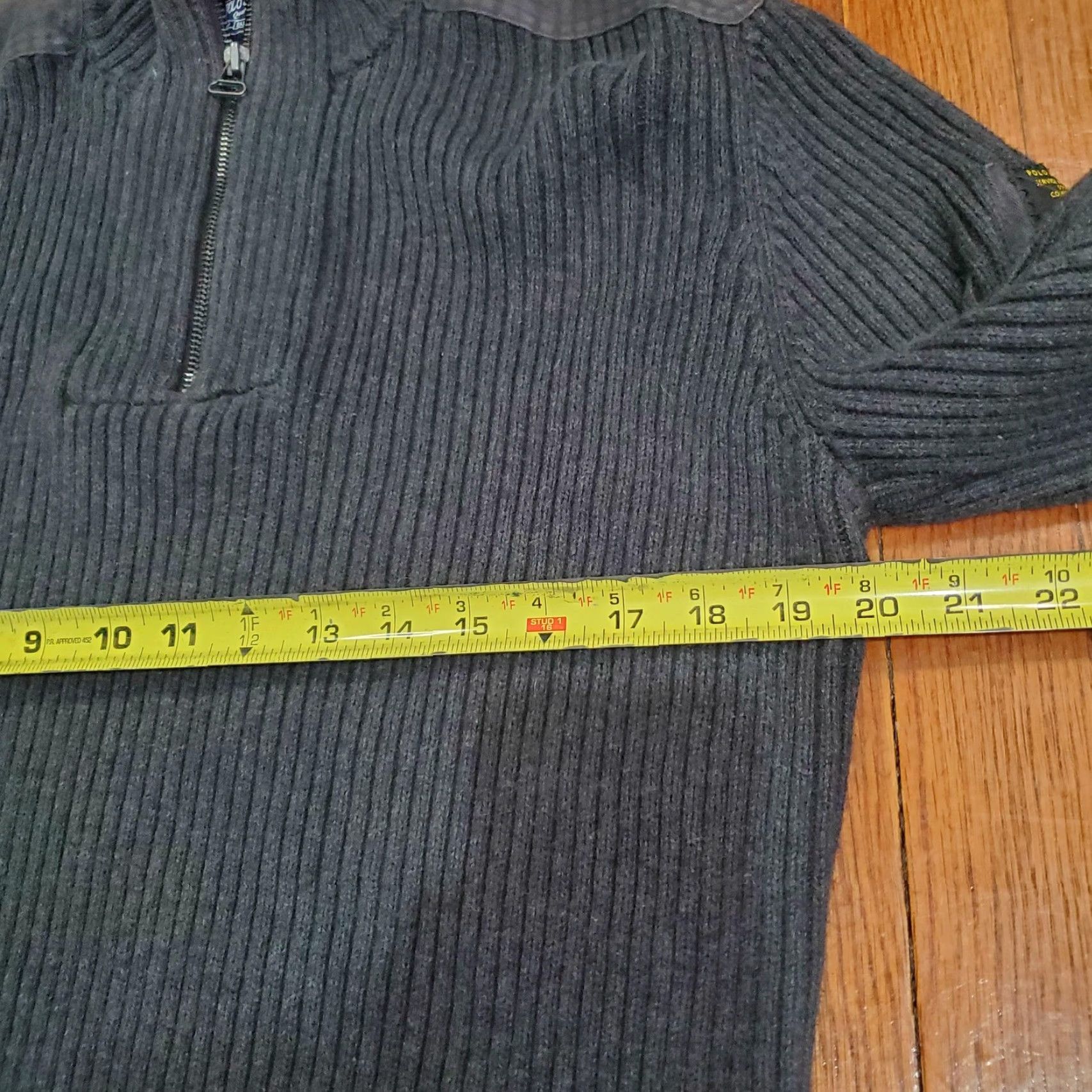 Polo Ralph Lauren Polo Jeans Company Sweater Mens Large Gray Quarter Zip Ribbed Military Pullover Size US L / EU 52-54 / 3 - 7 Thumbnail