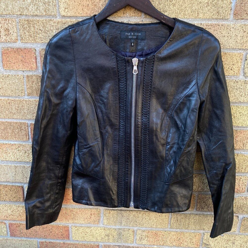 Rag & Bone Rag & Bone Lambskin Biker Jacket Leather Size 6 Black Shirt Size M / US 6-8 / IT 42-44 - 4 Thumbnail