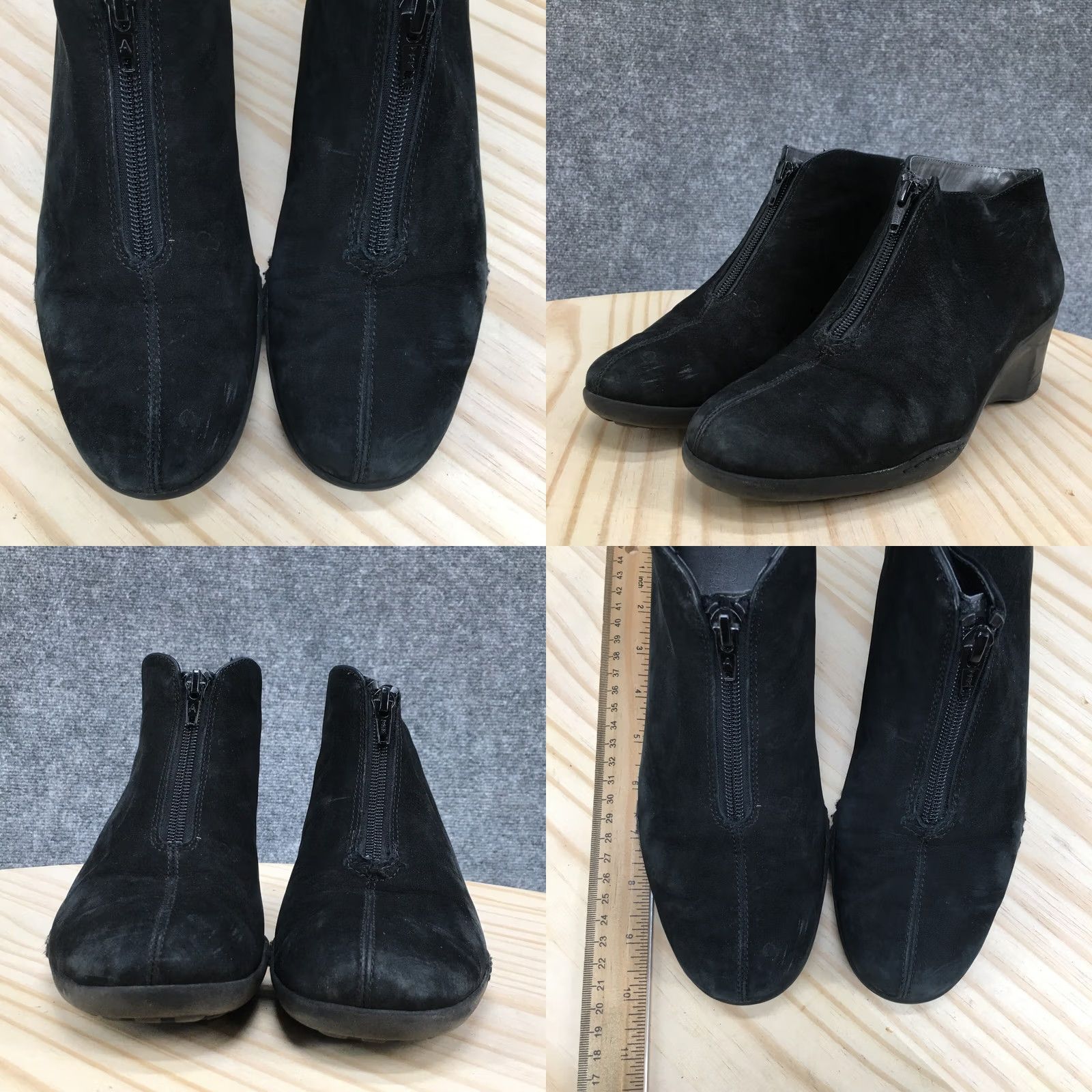 Vintage Aerosoles Torista Boots Womens 8 M Front Zip Wedge Ankle Bootie Black Suede Size US 8 / IT 38 - 8 Thumbnail