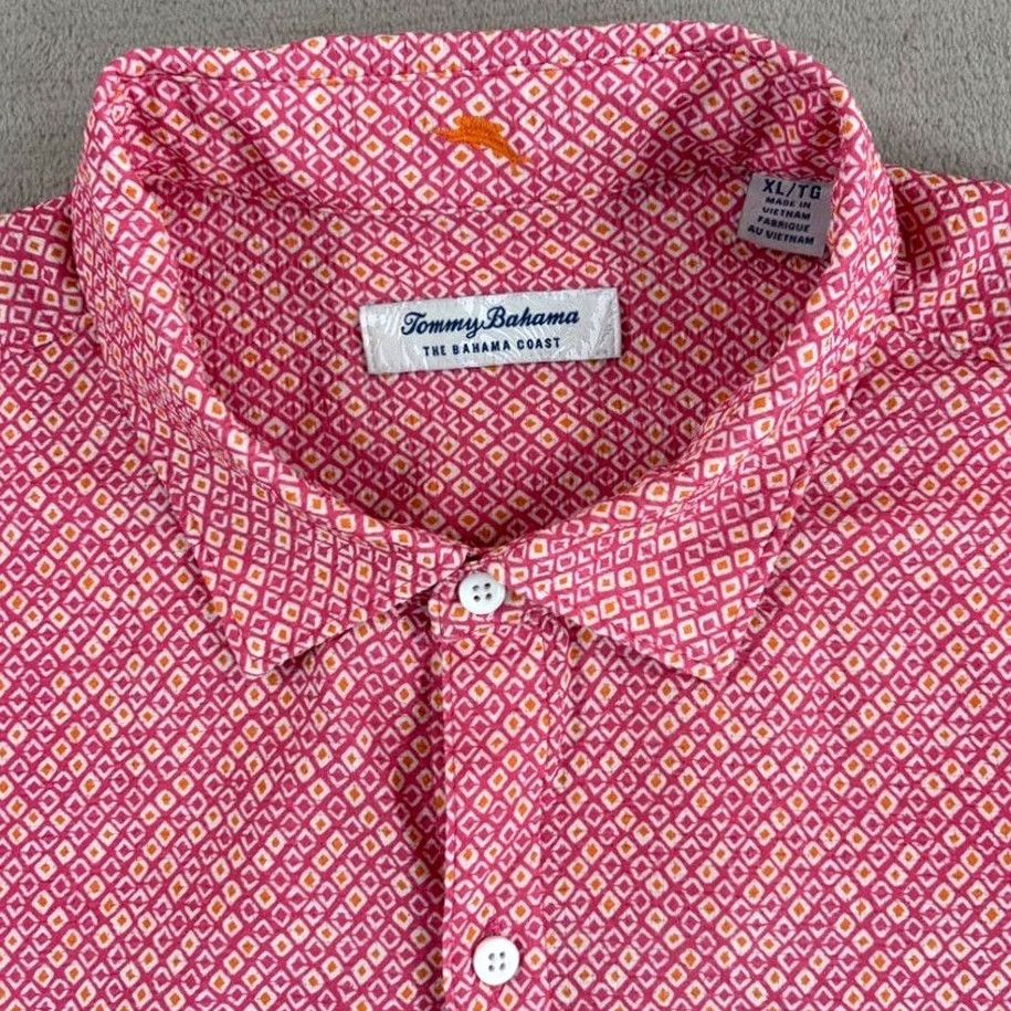 Tommy Bahama Tommy Bahama Island Zone Bahama Coast Paquito Geo IslandZone Pink Shirt Men XL Size US XL / EU 56 / 4 - 3 Thumbnail