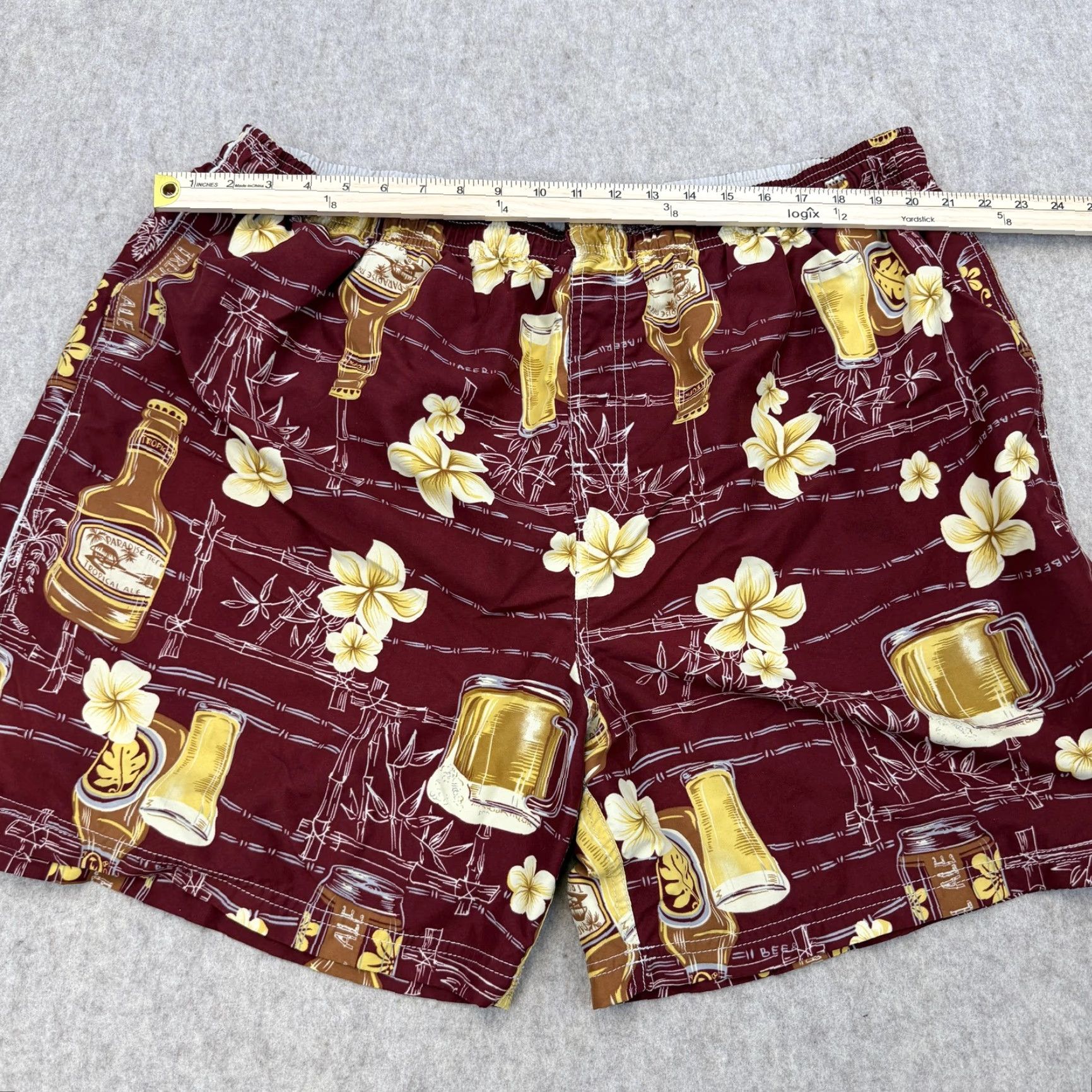 Vintage Puritan Swim Trunks Mens 2XL Red Hawaiian Tropical Beer Floral Lined Shorts Size US 39 - 3 Thumbnail