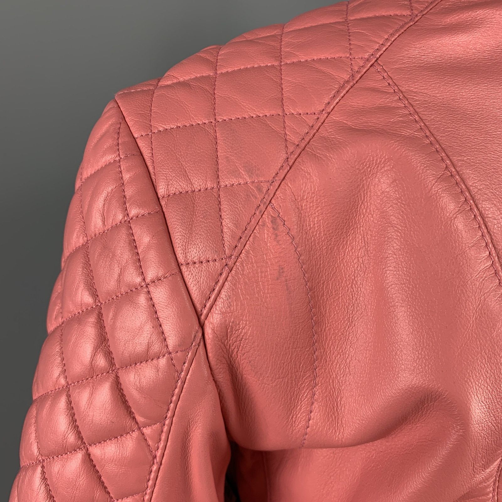 Balenciaga BALENCIAGA Size 6 Pink Quilted Leather Moto Biker Jacket Size US S / EU 44-46 / 1 - 8 Thumbnail