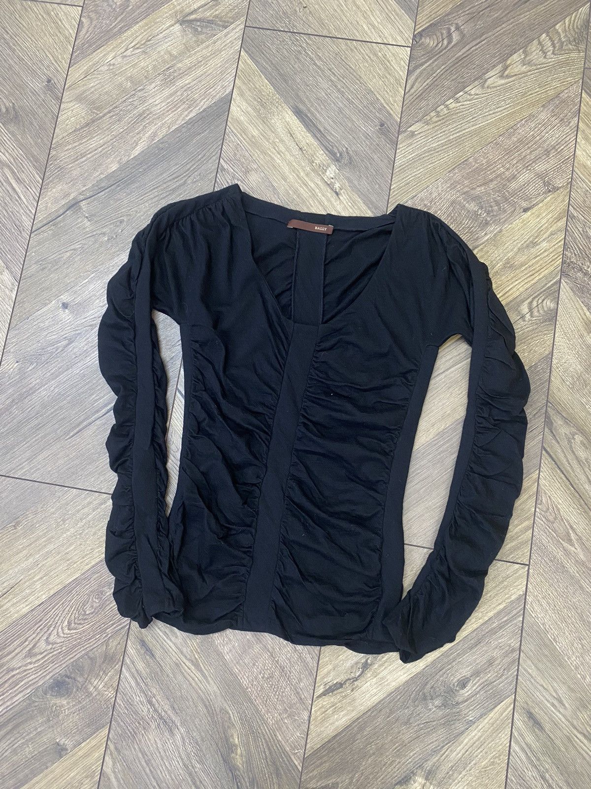 Bally × Designer × Vintage Vintage Bally Black Ruched Fitted Blouse long sleeve Size M / US 6-8 / IT 42-44 - 3 Thumbnail