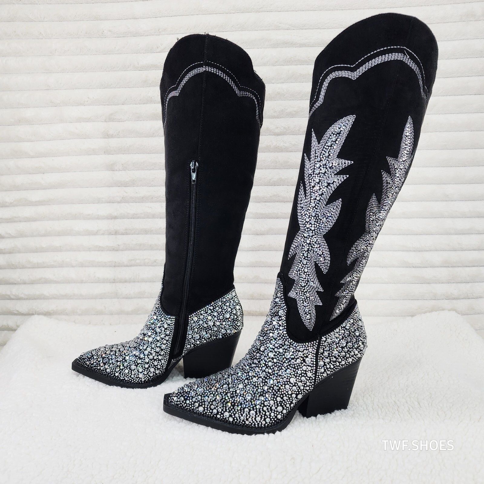 Other Murrey Black FX Suede With Rhinestones Glamour Western Cowgi Size US 9 / IT 39 - 7 Thumbnail