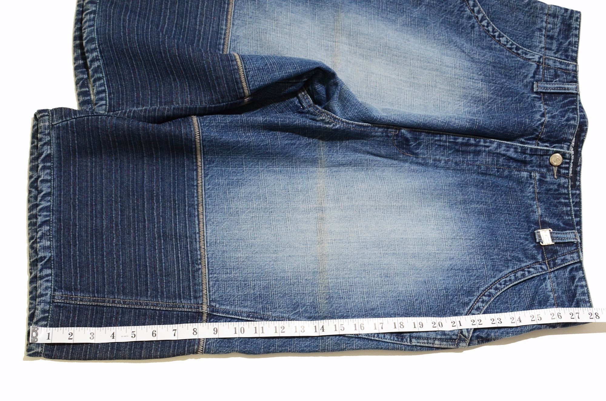 Phat Farm [Folded Discoloration] PF Denim Shorts 90s Hiphop Streetwear Size US 36 / EU 52 - 13 Thumbnail