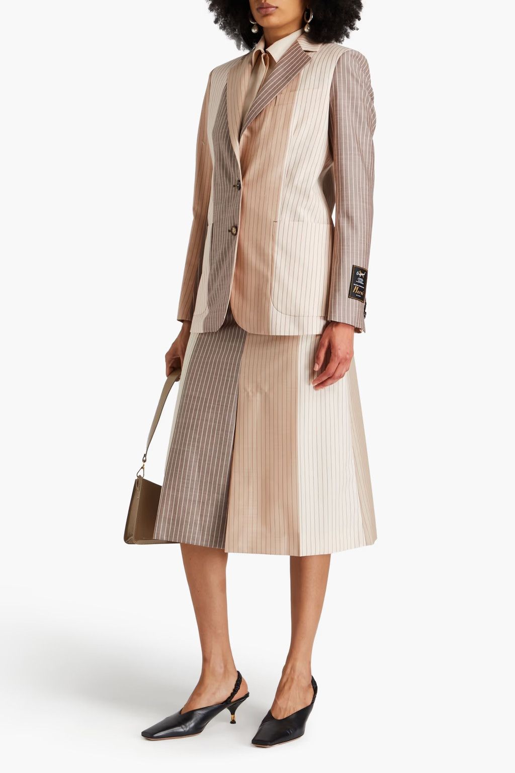 Marni o1w1db10125 Pinstriped Wool Blazer in Mushroom Size S / US 4 / IT 40 - 2 Thumbnail