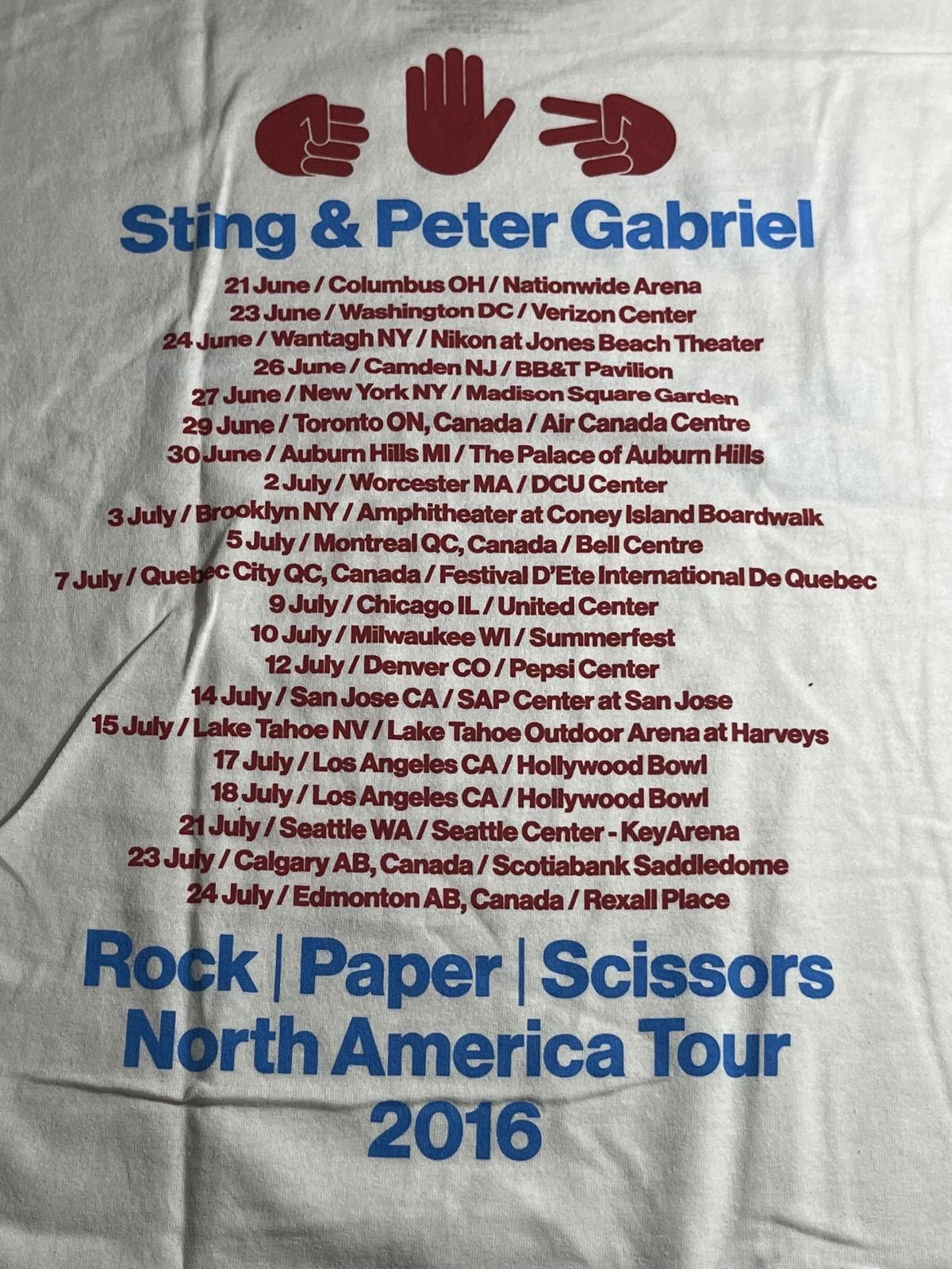 Designer Sting & Peter Gabriel T-shirt Rock Paper Scissors Tour 2016 Size US XXL / EU 58 / 5 - 5 Thumbnail