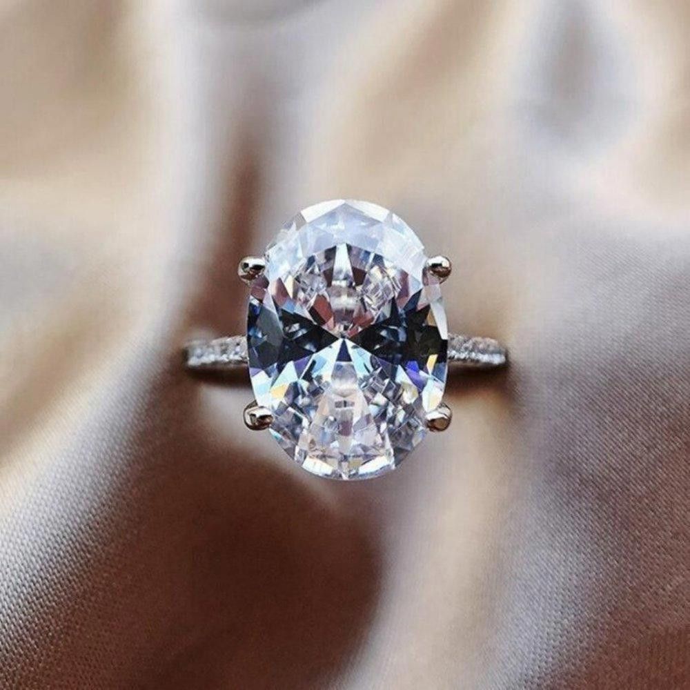 Designer Oversized 14mm Oval CZ Silver Engagement Ring - Size 5 Size ONE SIZE - 9 Thumbnail