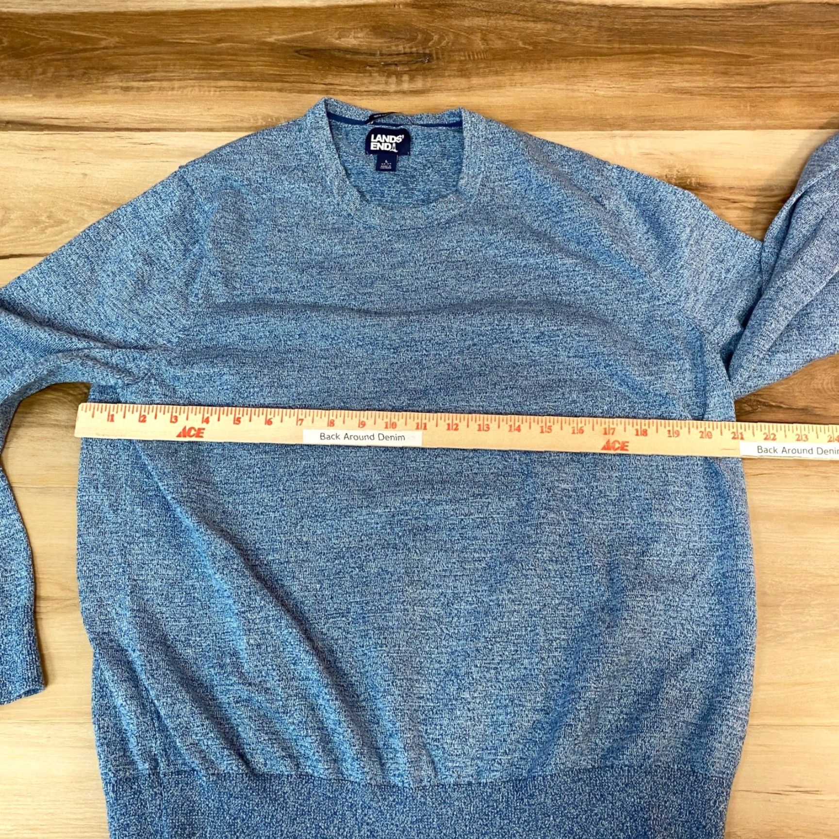 Lands' End Lands' End Mens Large Blue Heathered Crewneck Pullover Knit Cotton Sweater Shirt Size US L / EU 52-54 / 3 - 7 Thumbnail
