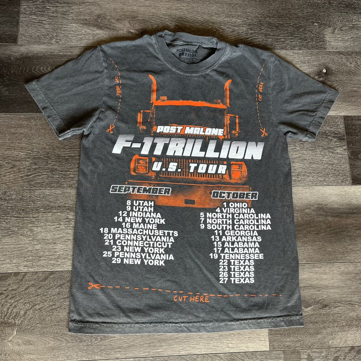 Band Tees × Rap Tees Post Malone F-1 Trillion USA Tour 2024 Truck Washed T Shirt Size US S / EU 44-46 / 1 - 1 Thumbnail