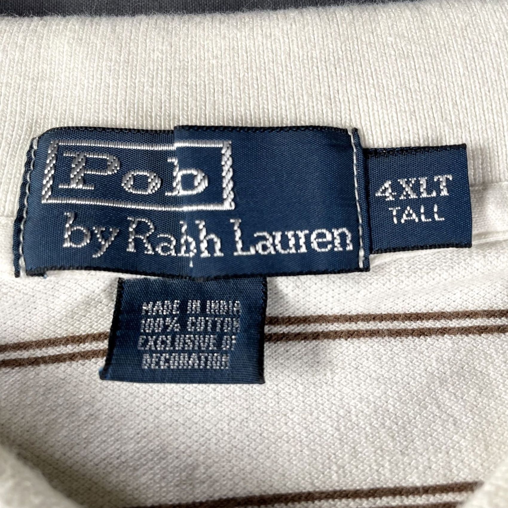 Polo Ralph Lauren VINTAGE Polo Ralph Lauren Polo Shirt Mens 4XLT Tall White Brown Stripe Green Pony Logo Classic Casual Shirt Mens 4XLT Adjustable Big & Tall Tee Size US XXL / EU 58 / 5 - 2 Thumbnail