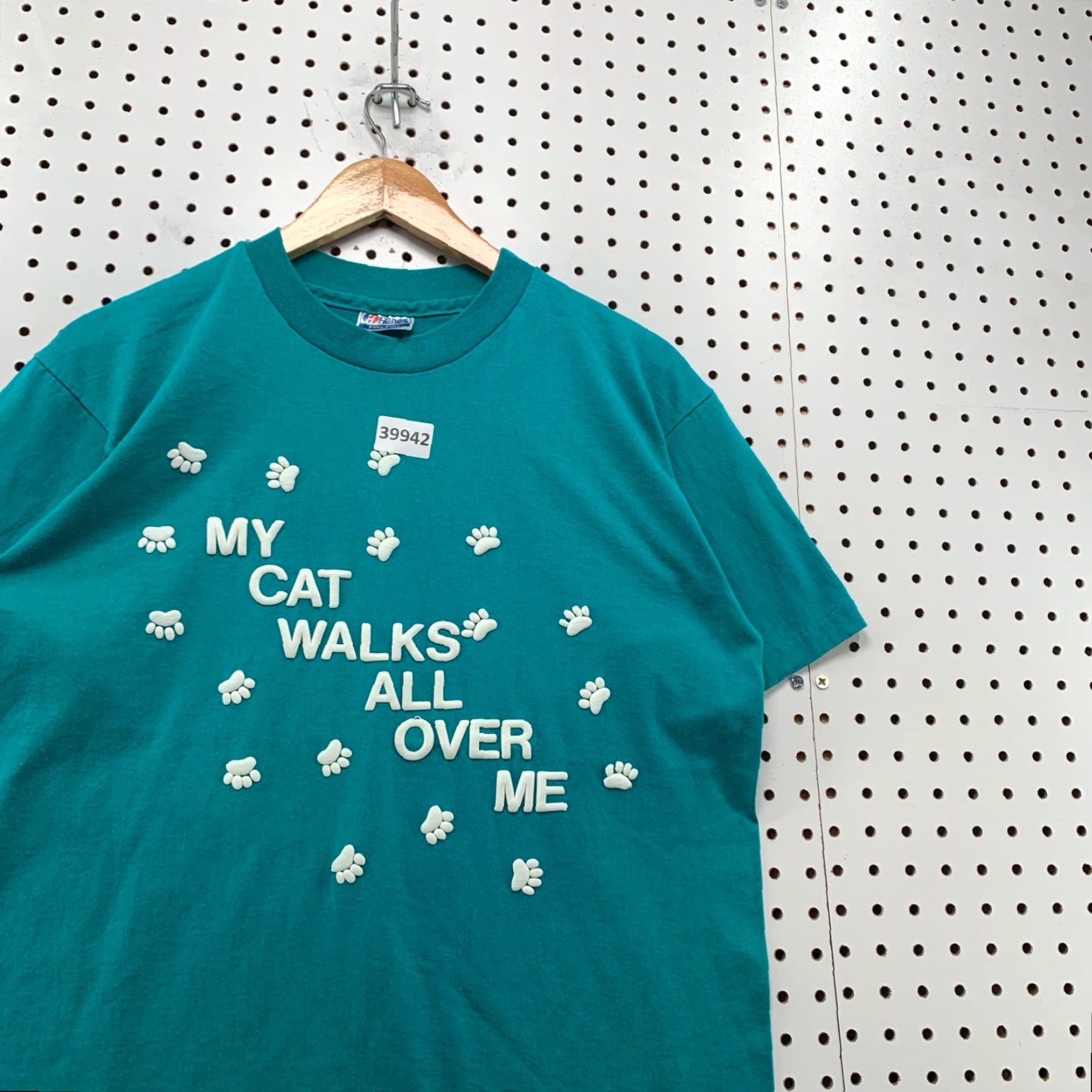 Hanes VINTAGE 80s Hanes Funny Cat Paw Print T-Shirt Mens Large Green Graphic Print Made in USA Size US L / EU 52-54 / 3 - 5 Thumbnail