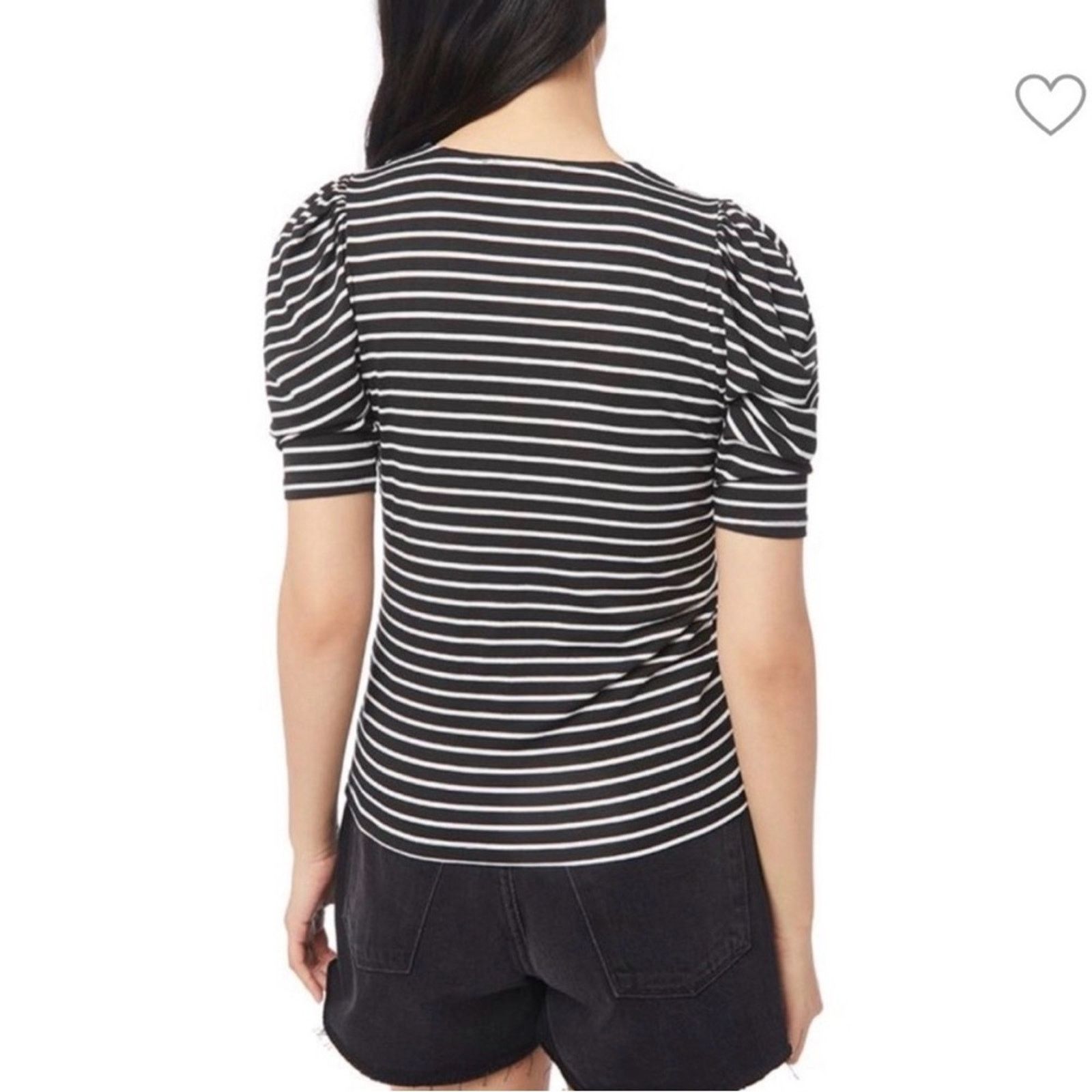 Frame Frame Black and White Striped Top Puffed Short Sleeve V-Neck Size S / US 4 / IT 40 - 2 Thumbnail