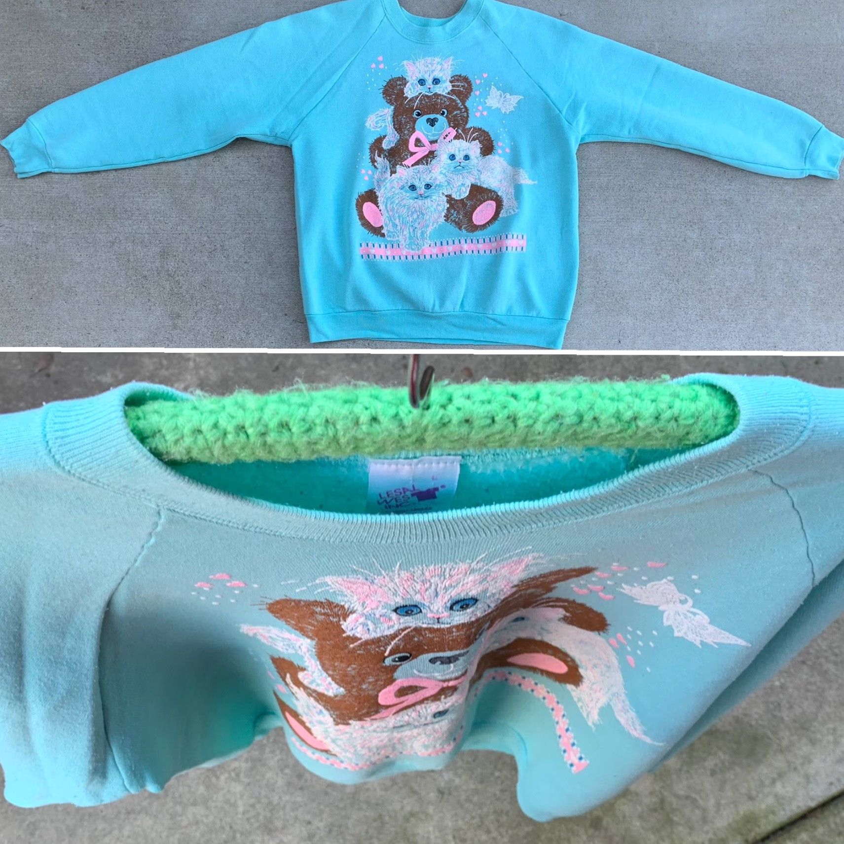 Vintage VINTAGE Lesal Wes Inc. Sweatshirt Raglan Green 90s Bear Butterfly Cat Kawaii Graphic Print Women L Size L / US 10 / IT 46 - 6 Thumbnail
