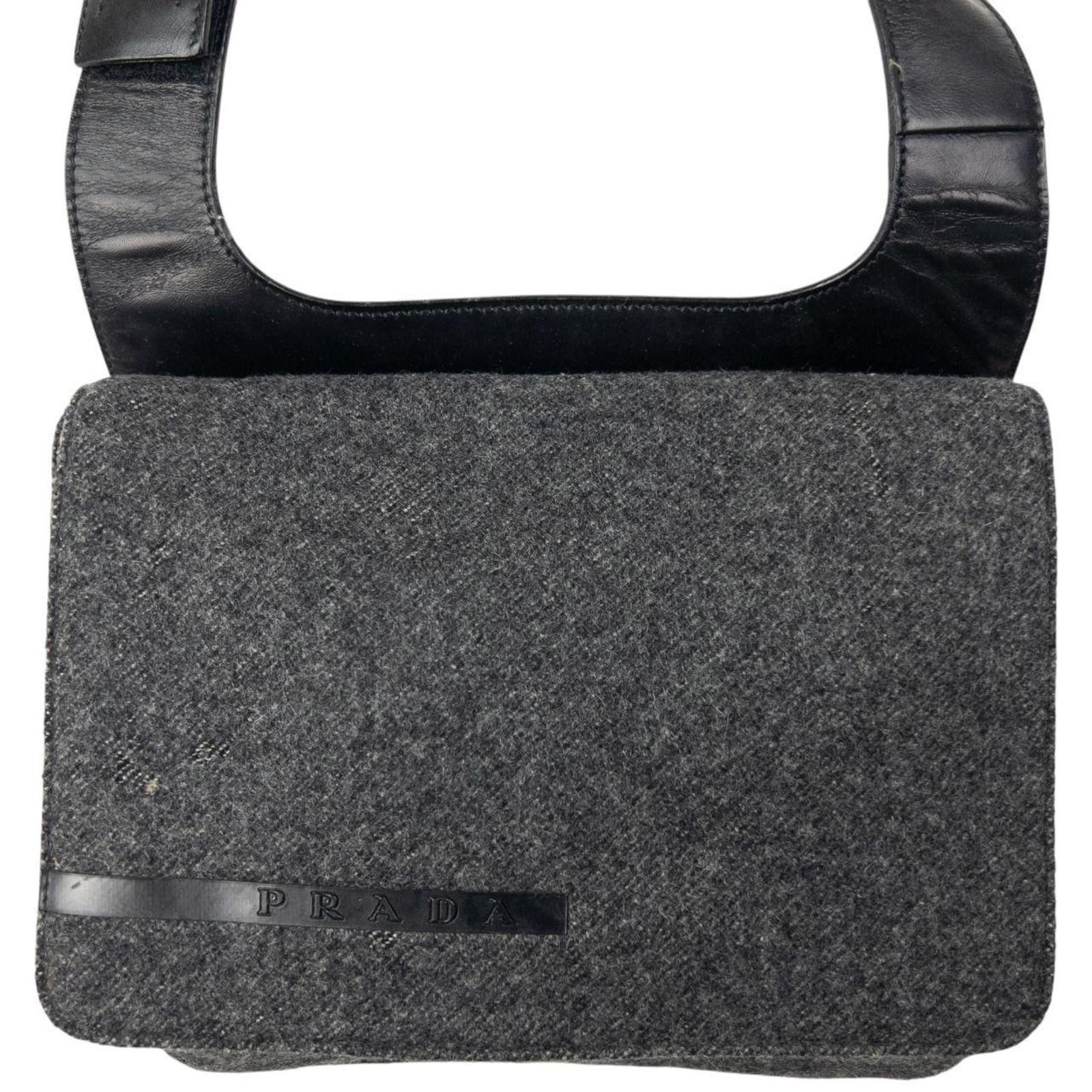 Prada Charcoal Grey Wool Mini Hobo Shoulder Bag 13p36