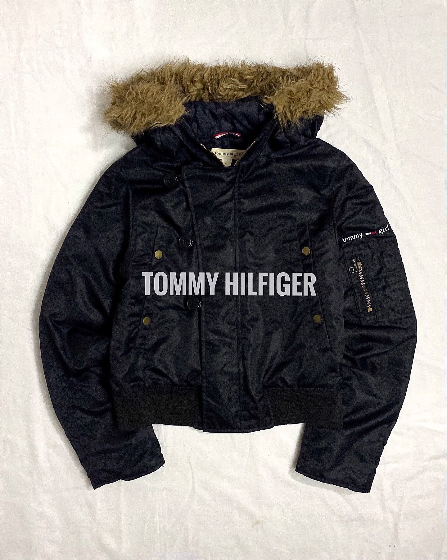 Tommy Hilfiger Girl Grunge Fur Y2K Emo Vintage 90s Jacket