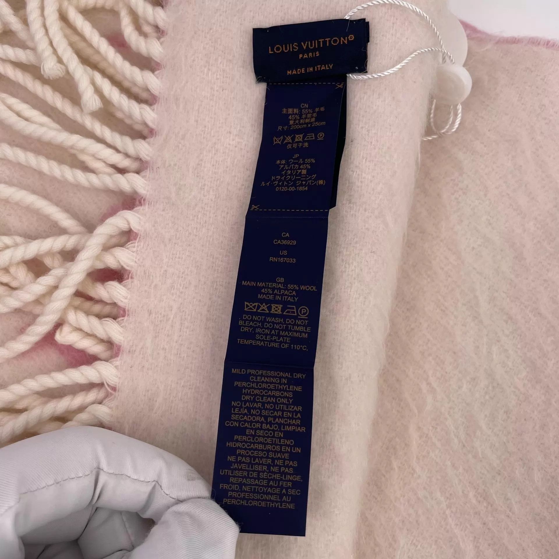 Louis Vuitton LV Cashmere Scarf 200x25 Pink & White Size ONE SIZE - 7 Thumbnail