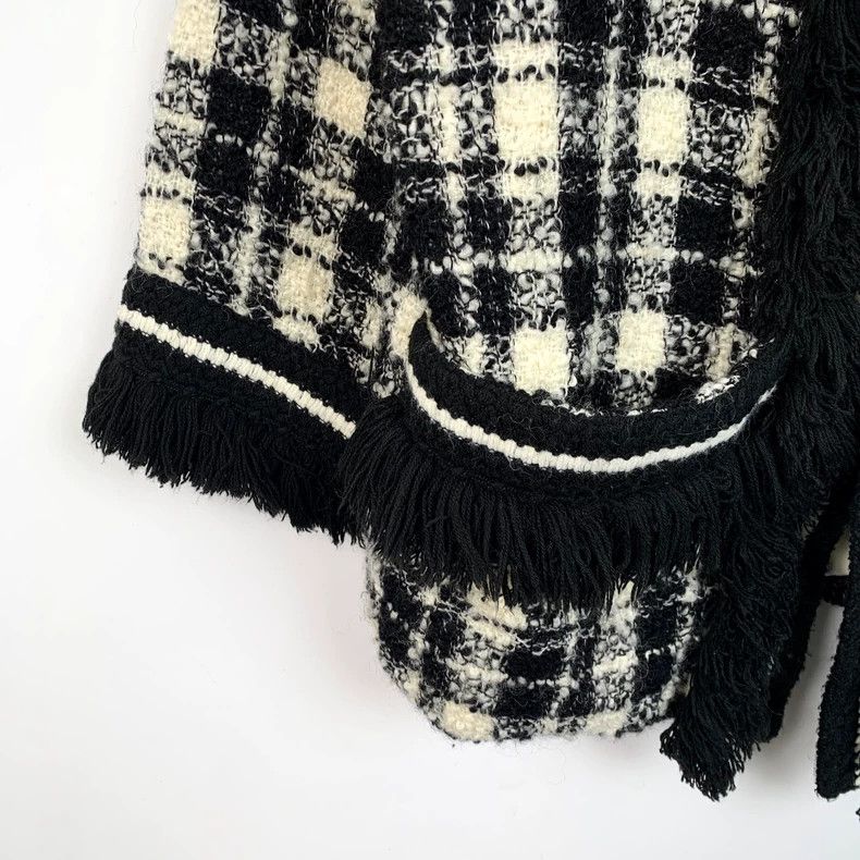 Gucci Gucci Suze 36 Color-blocked tassel plaid tweed wool cardi Size US XS / EU 42 / 0 - 4 Thumbnail