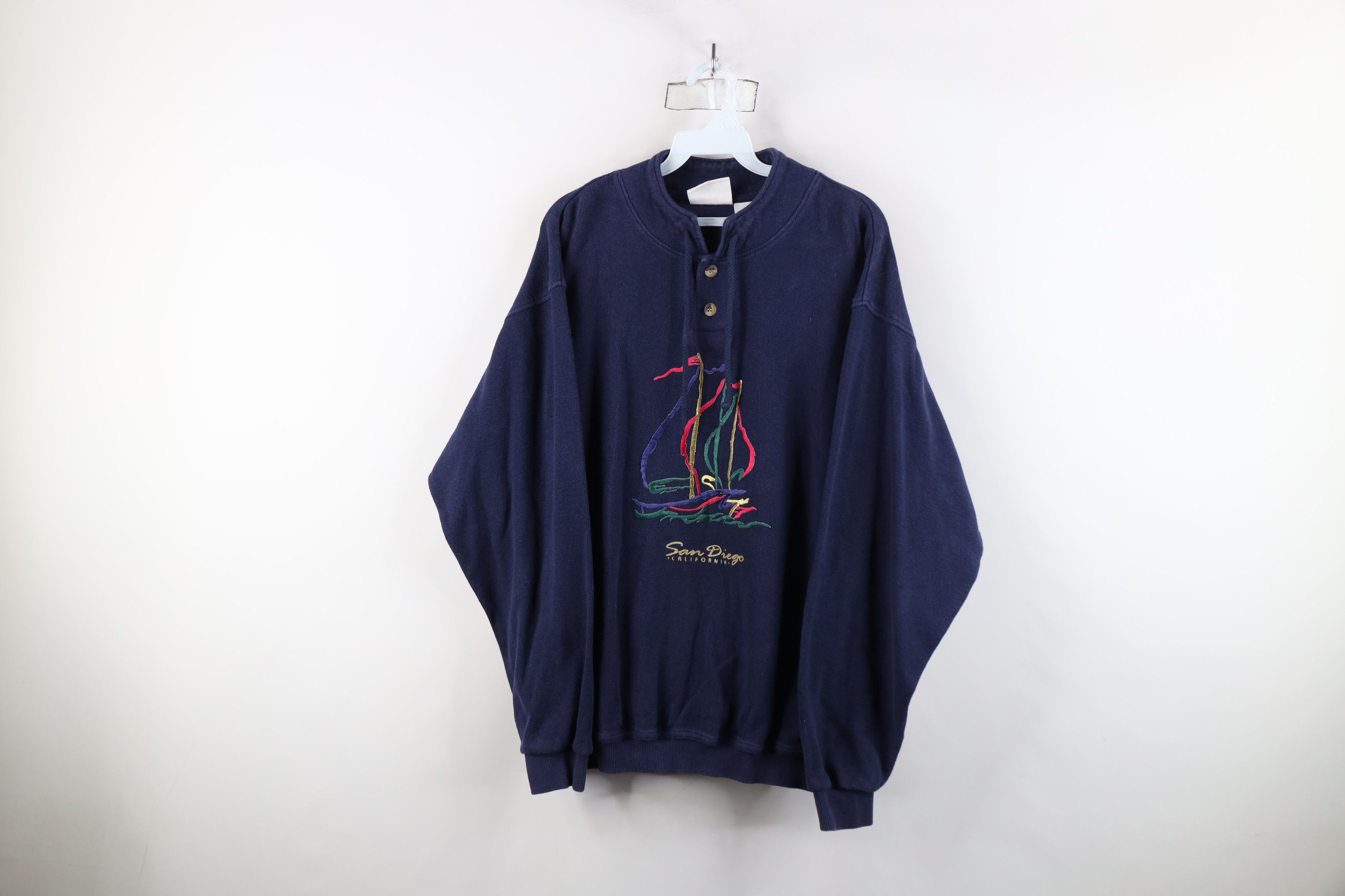 Vintage Vintage 90s Streetwear Diego Sailboat Thermal Knit Sweater Size US XL / EU 56 / 4 - 1 Thumbnail