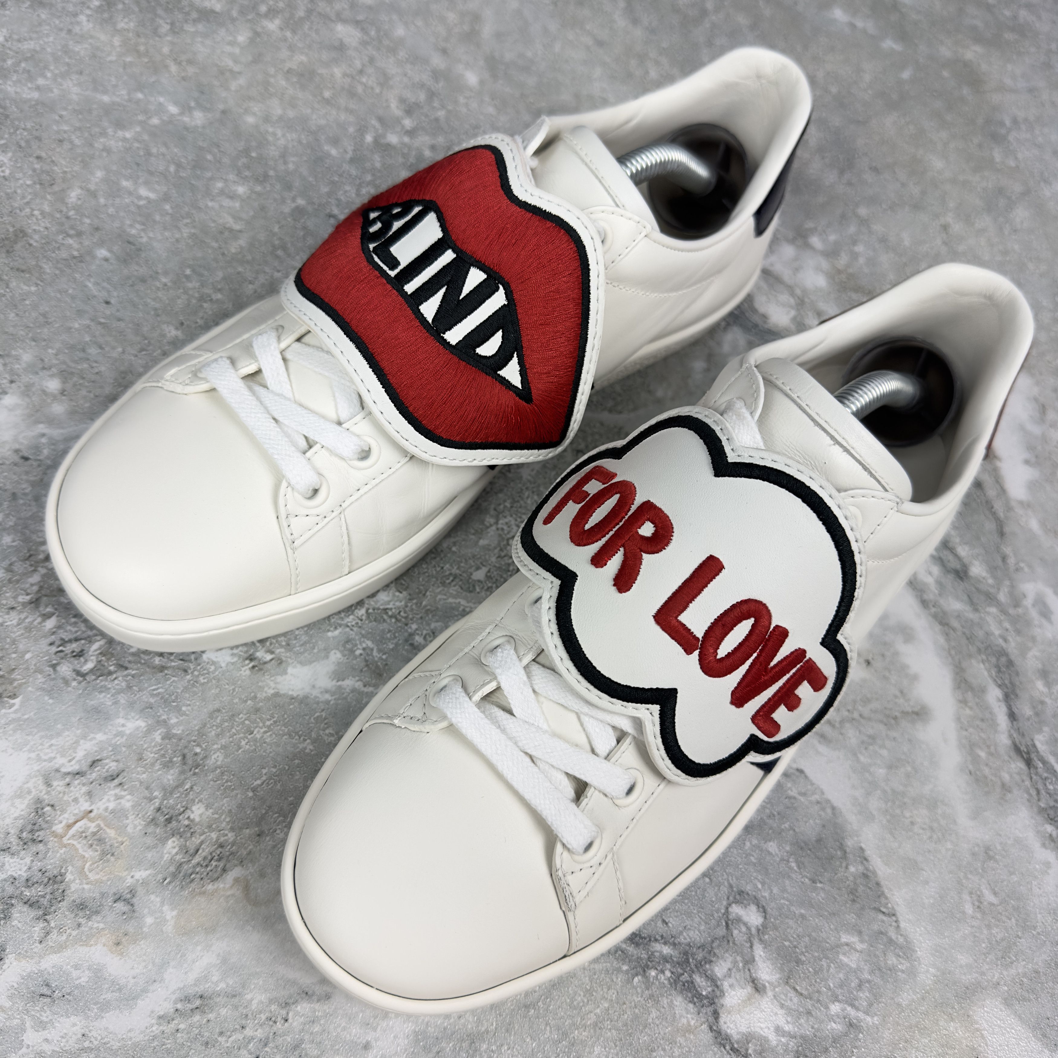 Gucci Ace Sneakers Blind For Love Patch Web Leather