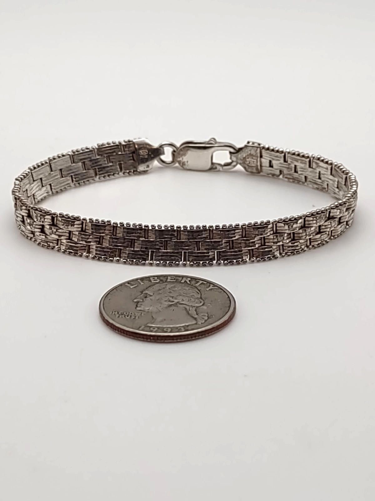 Chalk Line Men’s Italian Sterling Silver Bracelet 925 Woven Link Size ONE SIZE - 2 Thumbnail