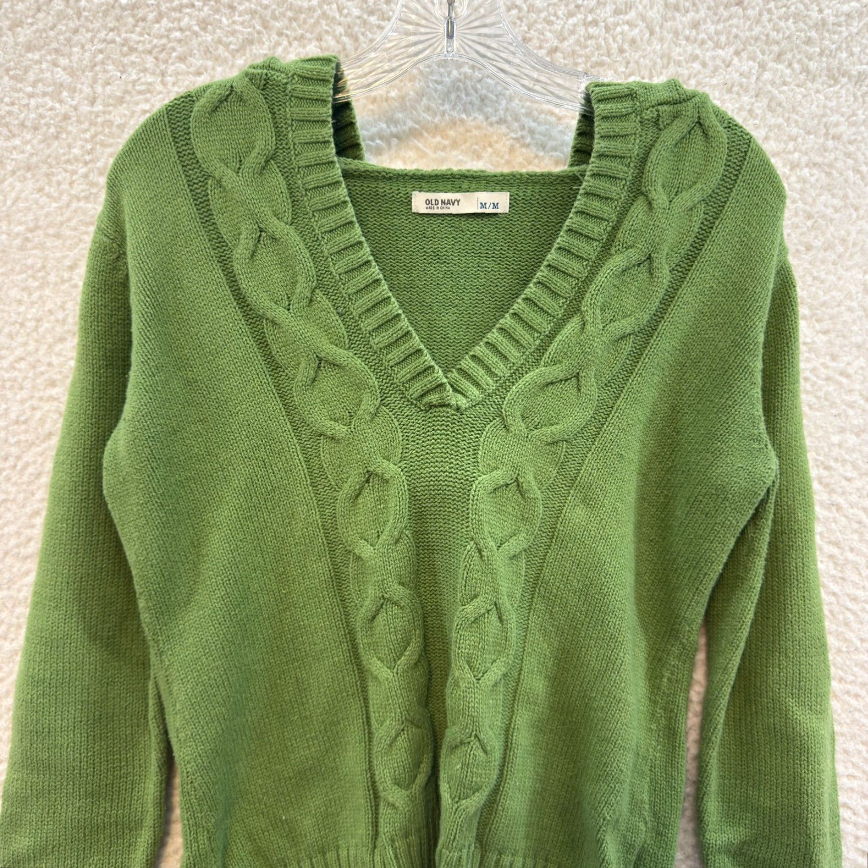Old Navy VINTAGE Y2K Green Hooded Cable Knit Sweater Medium M Boho Grunge Bella Swan Old Navy Womens Size M / US 6-8 / IT 42-44 - 3 Thumbnail