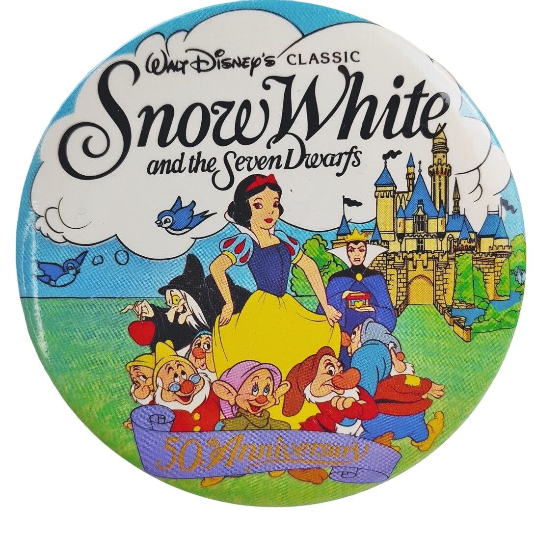 Disney Snow White & Seven Dwarfs 50th Anniversary Button - VTG 1986 Size ONE SIZE - 1 Thumbnail