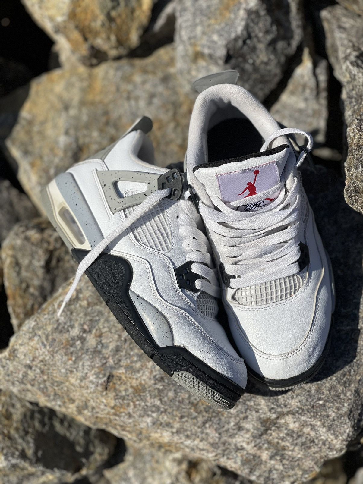image of Nike Air Jordan 4 Iv Retro White Cement Hi Top Sneakers, Women's (Size 6.5)