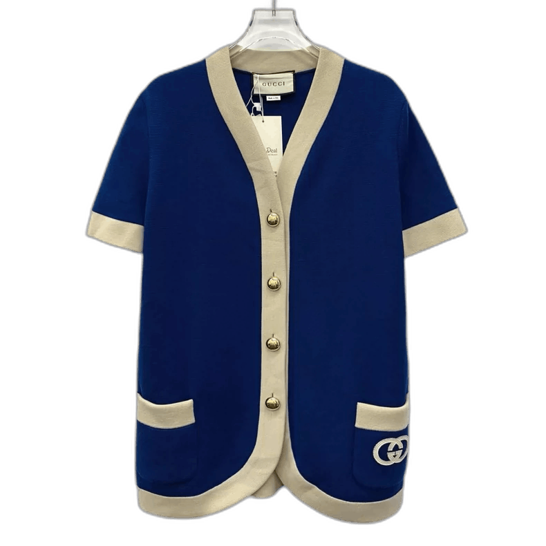 Gucci Gucci Blue Logo Embroidered Wool Cardigan Size L / US 10 / IT 46 - 1 Thumbnail