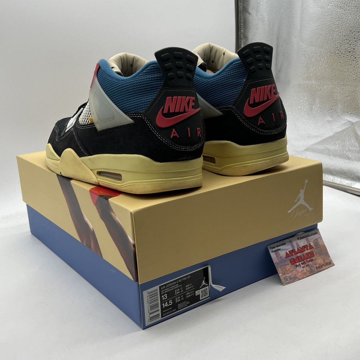 Jordan Brand Union la x air Jordan 4 off noir Size US 13 / EU 46 - 4 Thumbnail