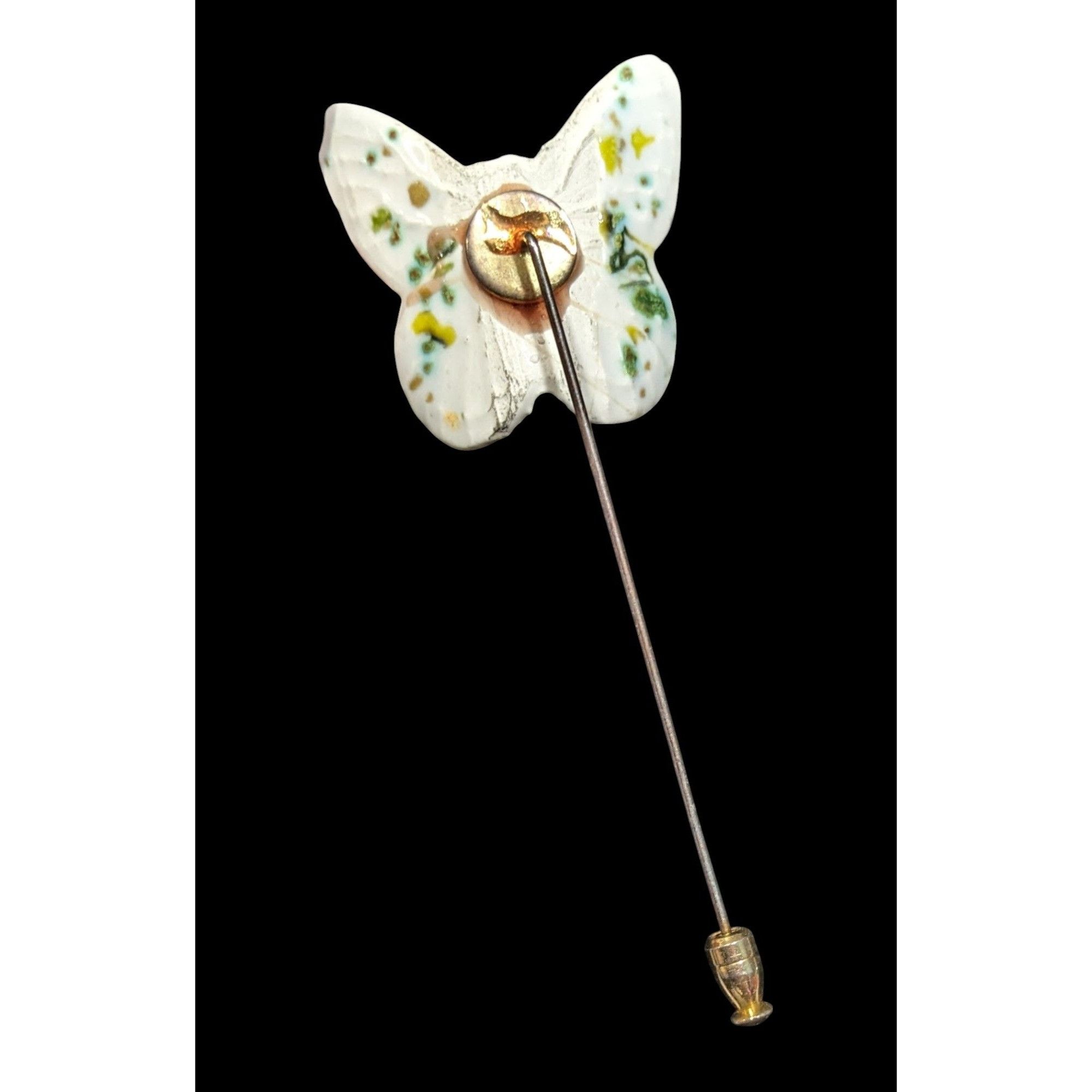 Other Vintage Ceramic Butterfly Stick Pin Mottled White And Green Size ONE SIZE - 3 Thumbnail
