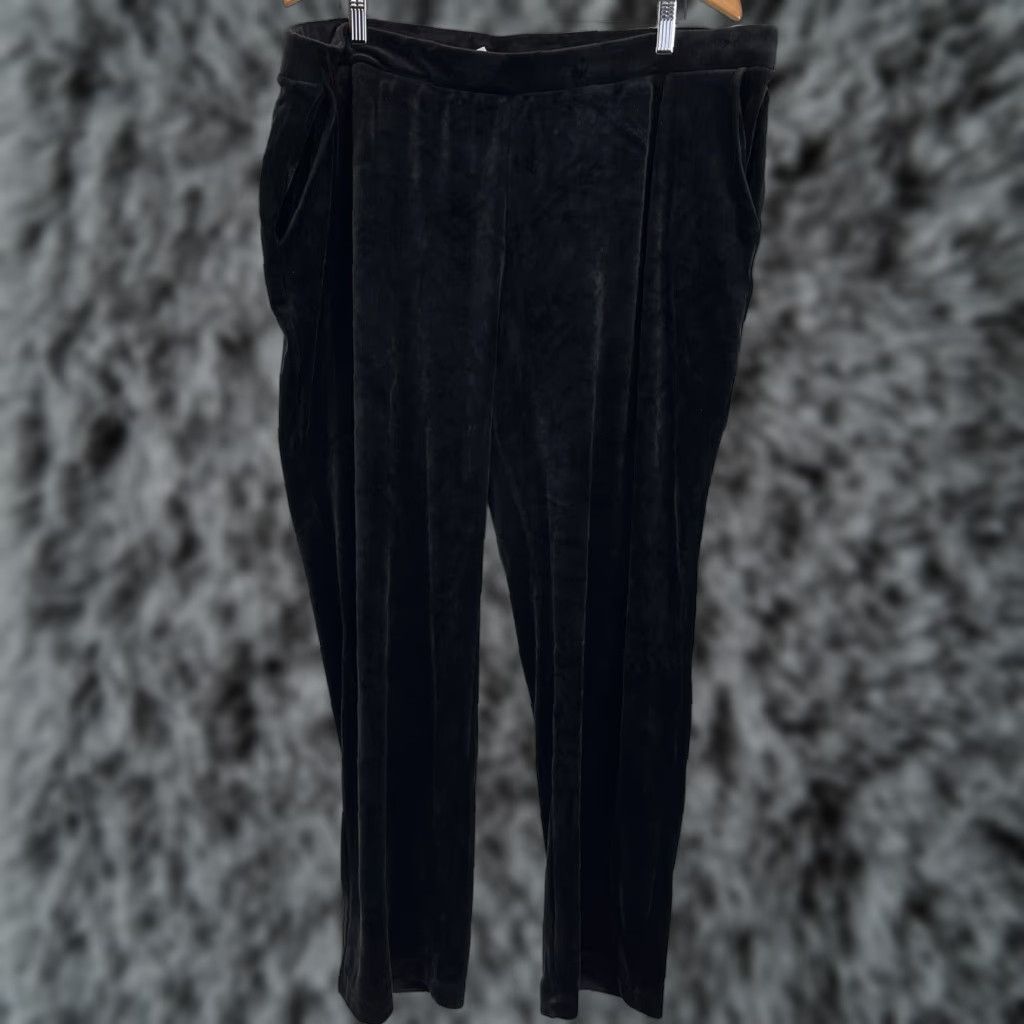 Vintage CHICO'S Black Velour Pants Plus Size 20/22 Casual Pull-On Elastic Waist with Pockets Women's Size 42" / US 20 - 1 Thumbnail