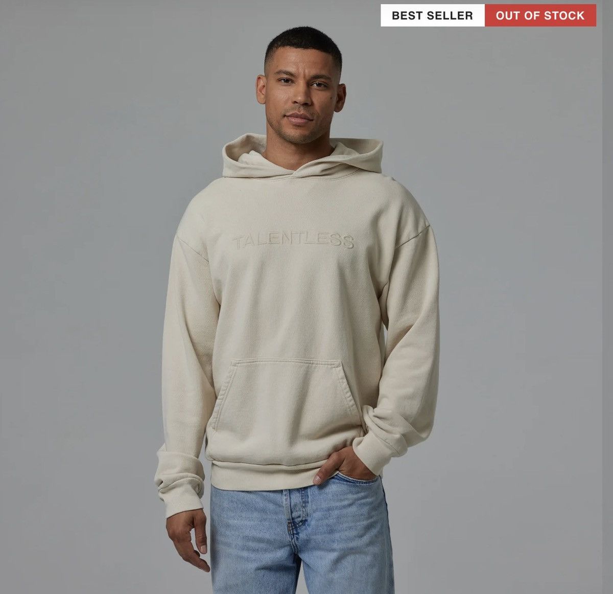 Talentless MENS HOODIE - CIRCLE LOGO EMBROIDERED (BONE) -NEW SIZE S Size US S / EU 44-46 / 1 - 4 Thumbnail