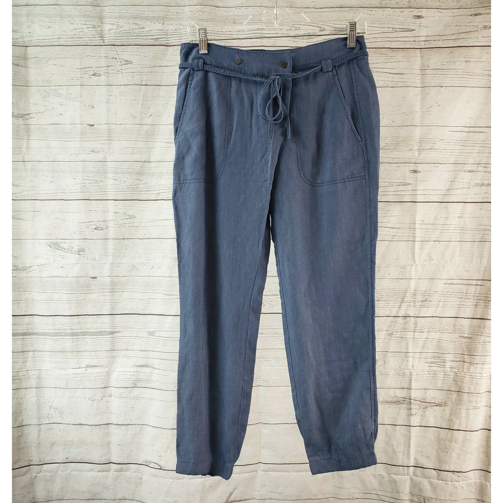 Vince Vince Womens Cropped Pants Sz 0 Solid Blue Lyocell Mid Rise Inseam 24" Cropped 9.5" Zip Snap Pattern: Solid Size 25" / US 0 / IT 36 - 2 Thumbnail