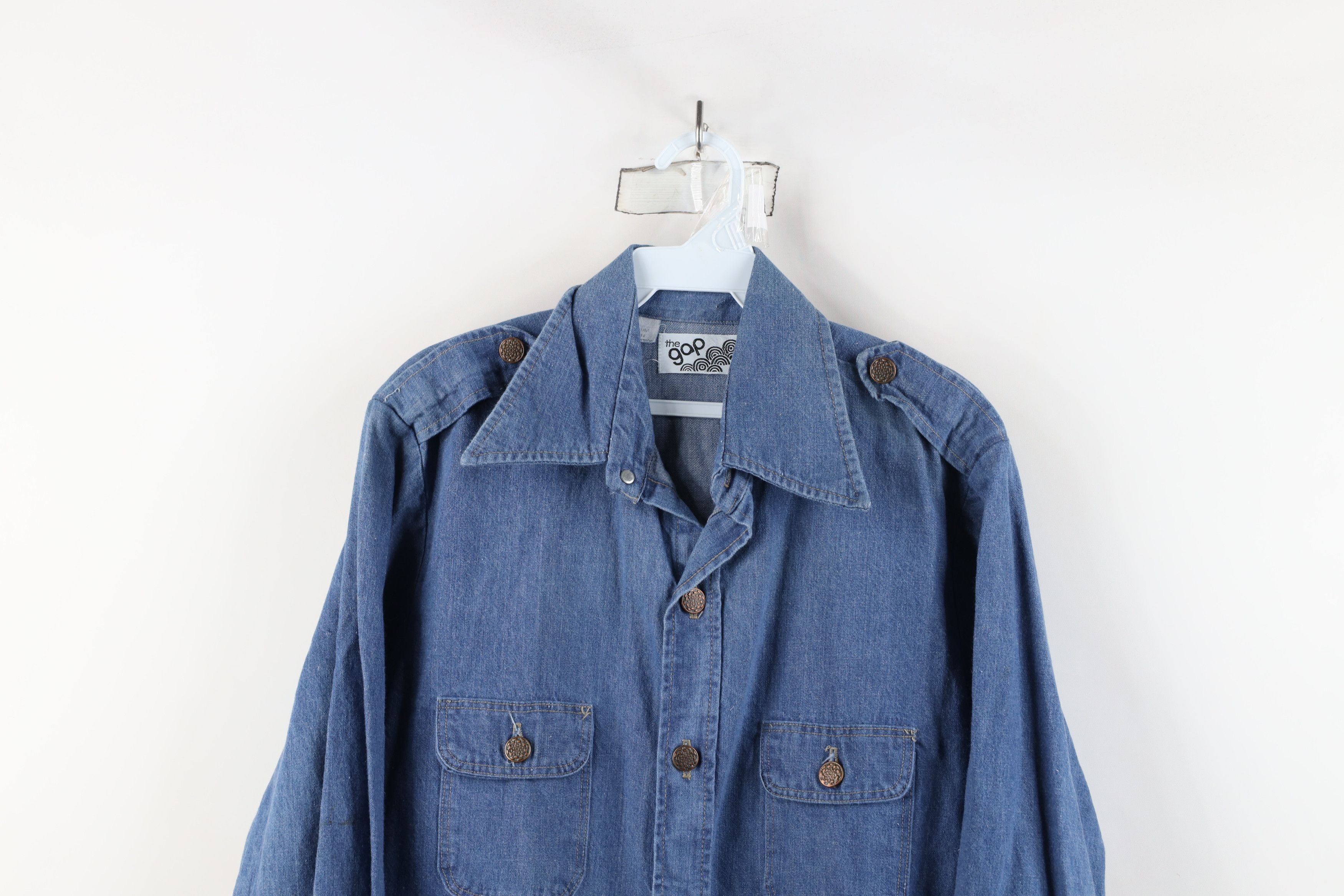 Gap × Vintage Vintage 70s The Gap Safari Bush Military Denim Button Shirt Size US M / EU 48-50 / 2 - 2 Thumbnail