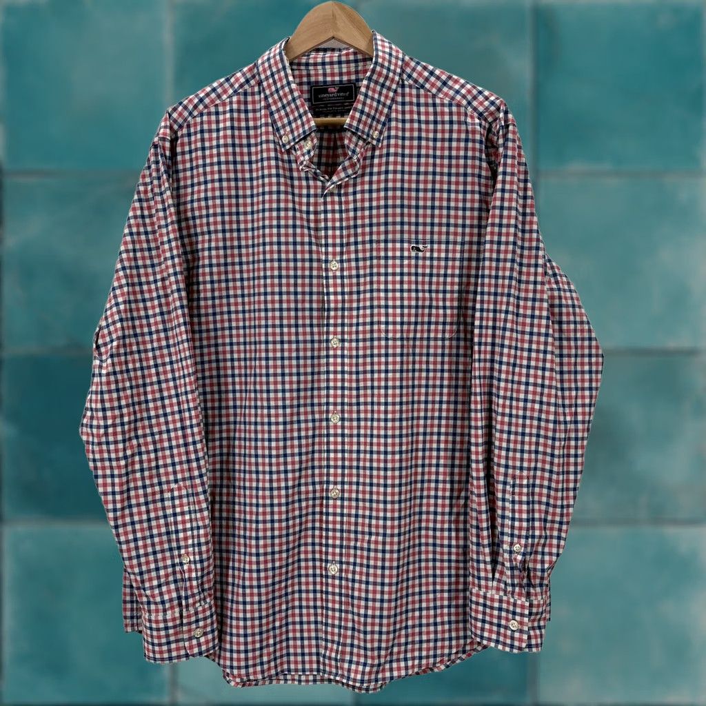 Vineyard Vines Vineyard Vines Shirt Mens Large Red Blue Plaid Performance Tucker Classic Fit Shirt Size US L / EU 52-54 / 3 - 1 Thumbnail