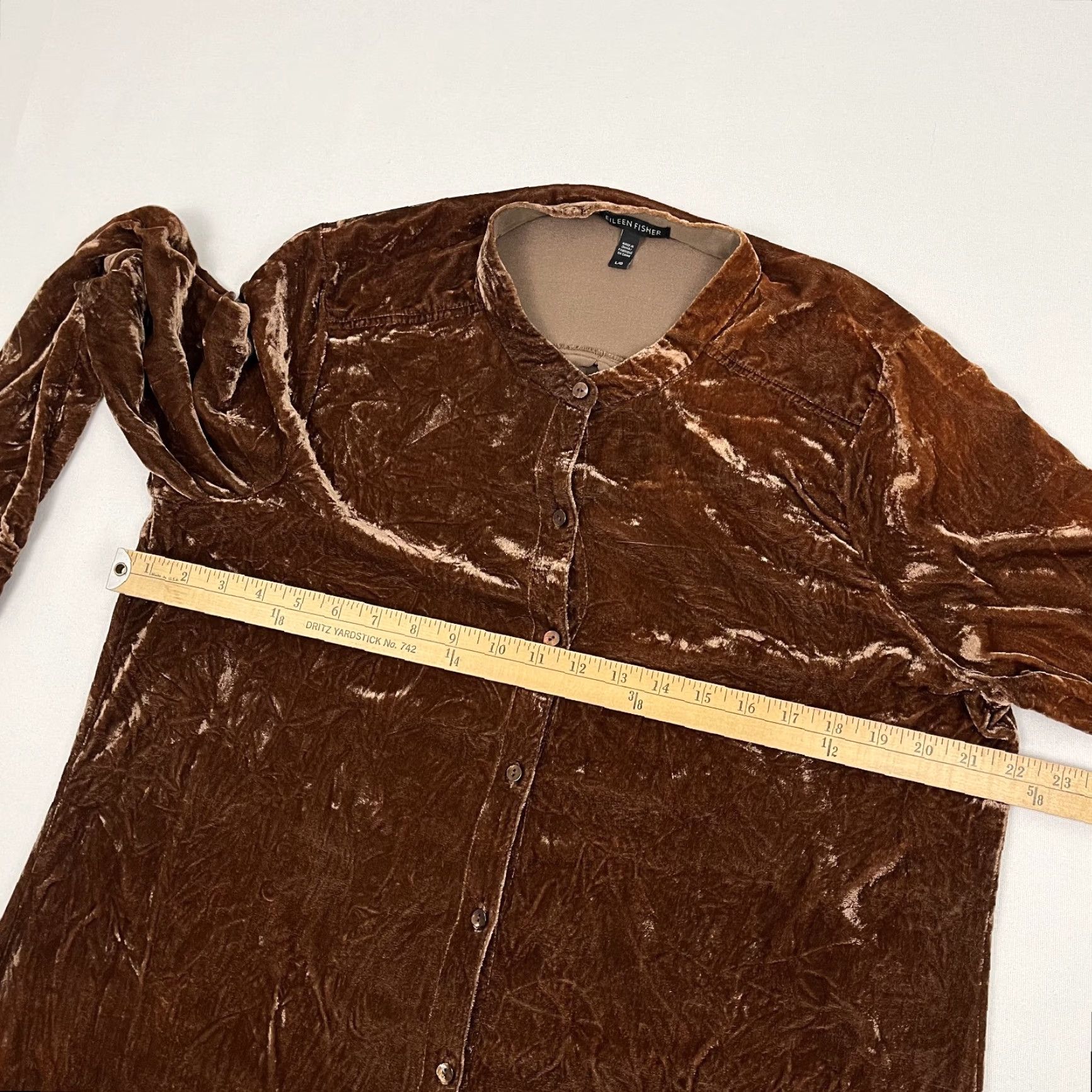 Eileen Fisher Eileen Fisher Tunic Top Womens L Brown Velvet Silk Blend Button Front Minimalist Size L / US 10 / IT 46 - 5 Thumbnail