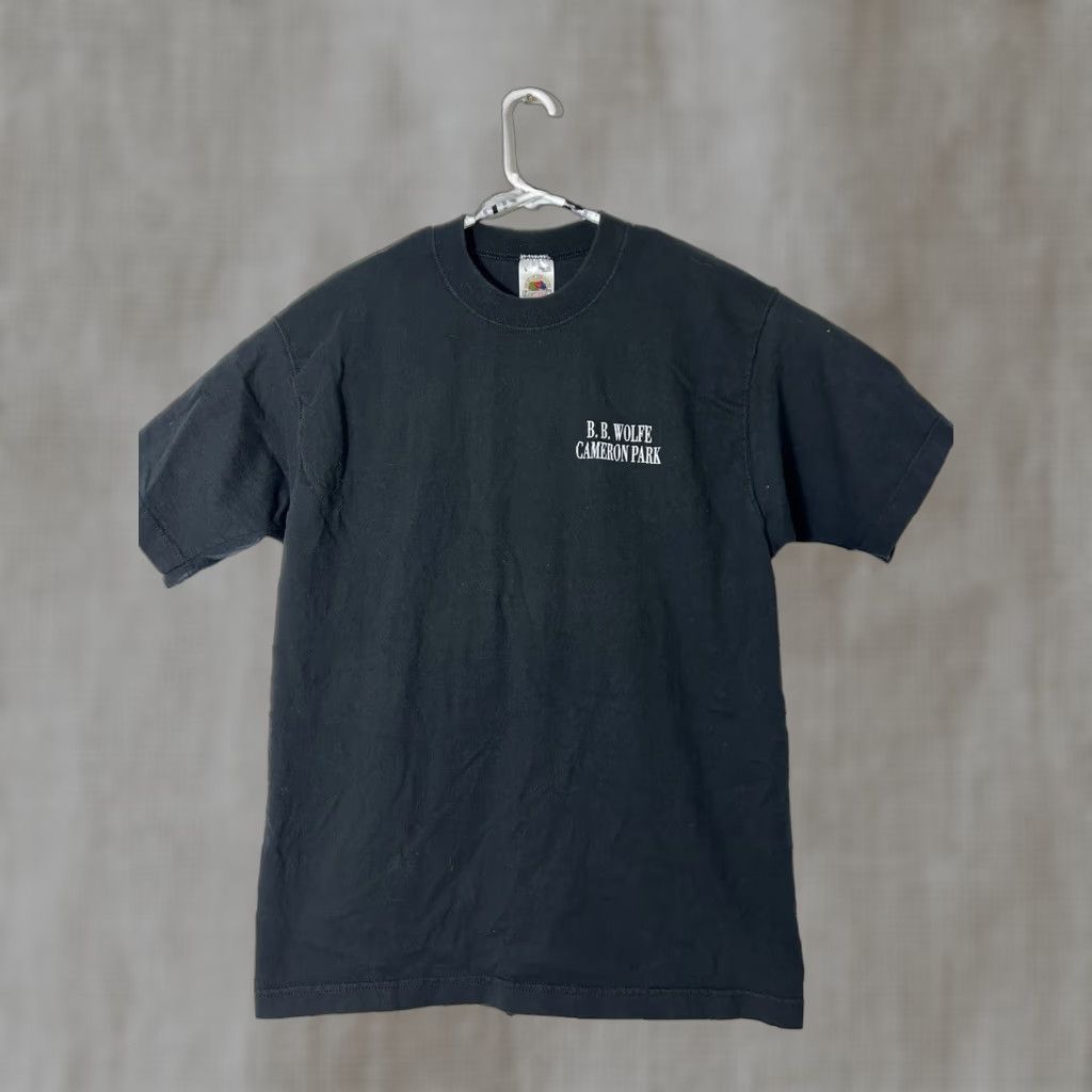 Fruit Of The Loom VINTAGE Mens Large Short Sleeve Black Shirt Wolfe Saloon Cameron Park Size US L / EU 52-54 / 3 - 1 Thumbnail