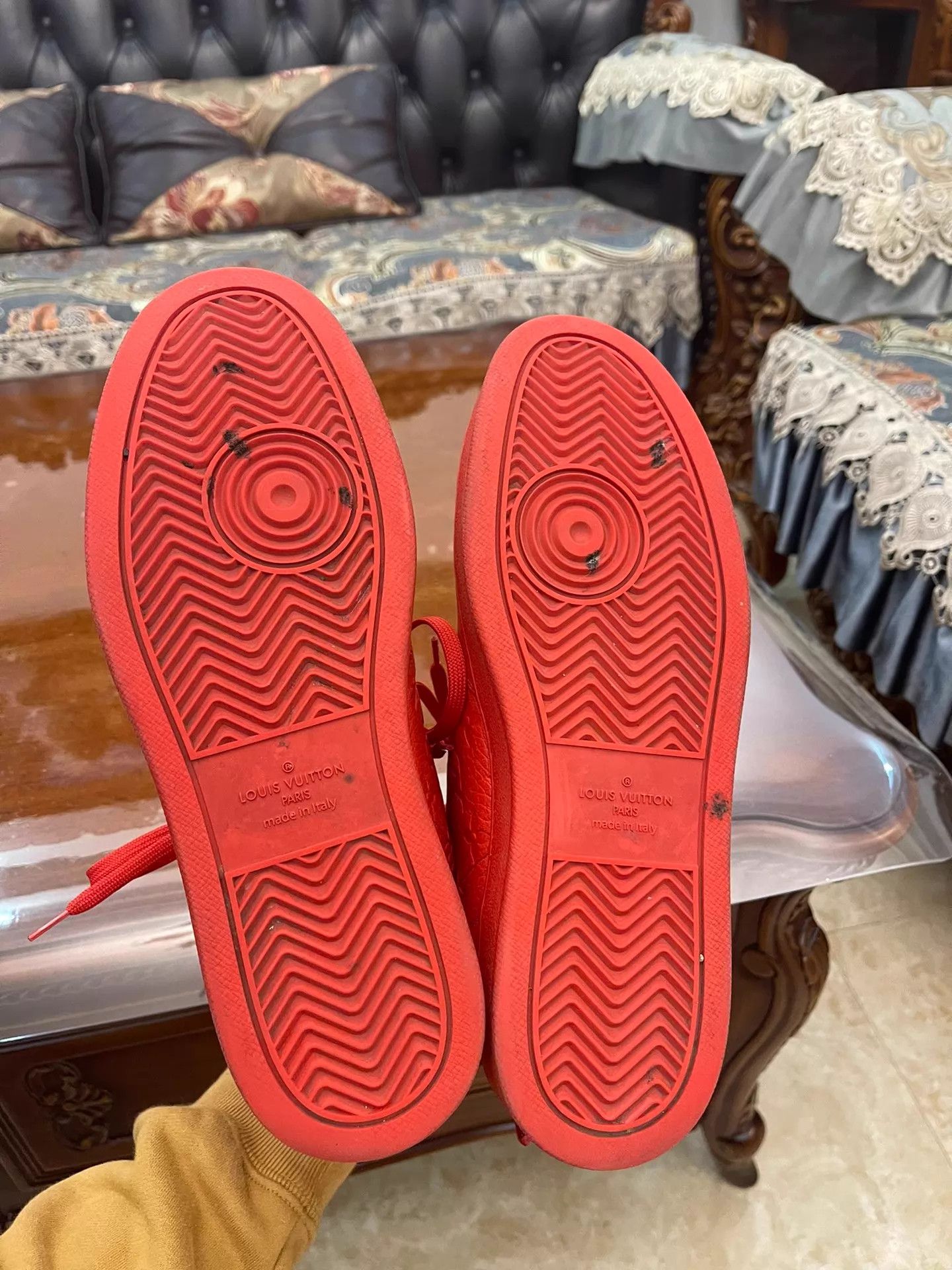 Louis Vuitton LV High-Top 7US Red Litchi Leather Full Logo Kicks Size US 8 / EU 41 - 5 Thumbnail