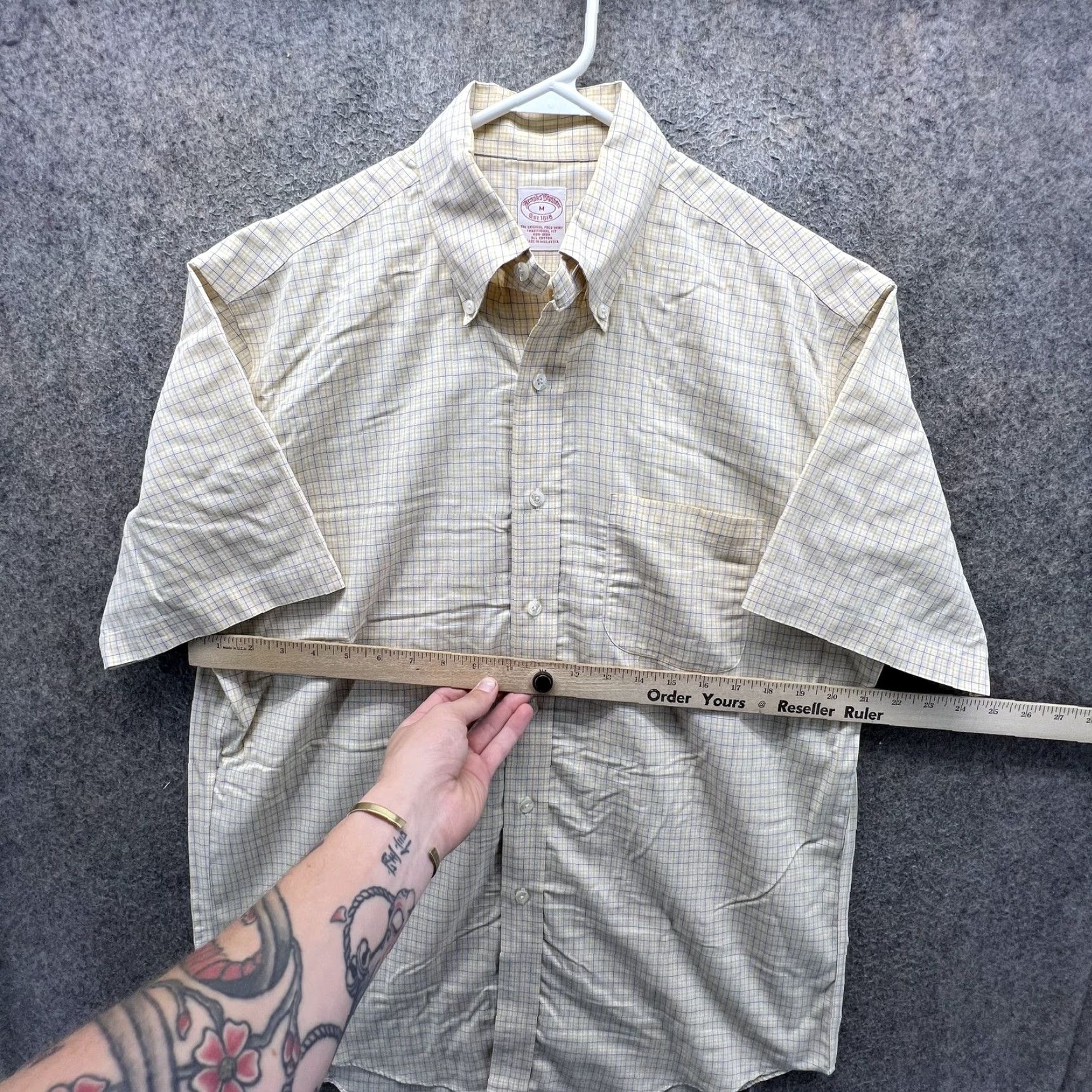 Brooks Brothers Brooks Brothers Shirt Mens M Yellow Plaid Short Sleeve Button Front Chest Pocket Non-Iron Casual Workwear Size US M / EU 48-50 / 2 - 4 Thumbnail