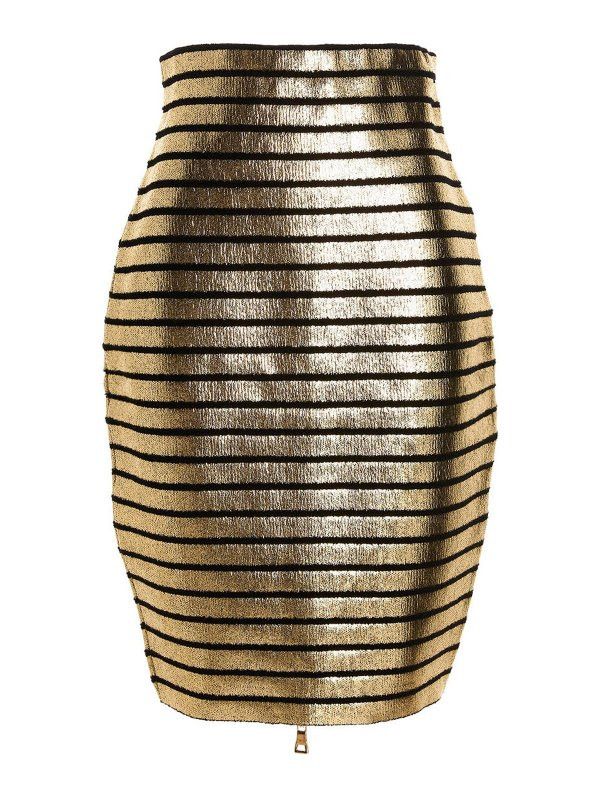 Balmain o1y0625 Midi Skirt in Gold/Black Size 28" / US 6 / IT 42 - 1 Thumbnail